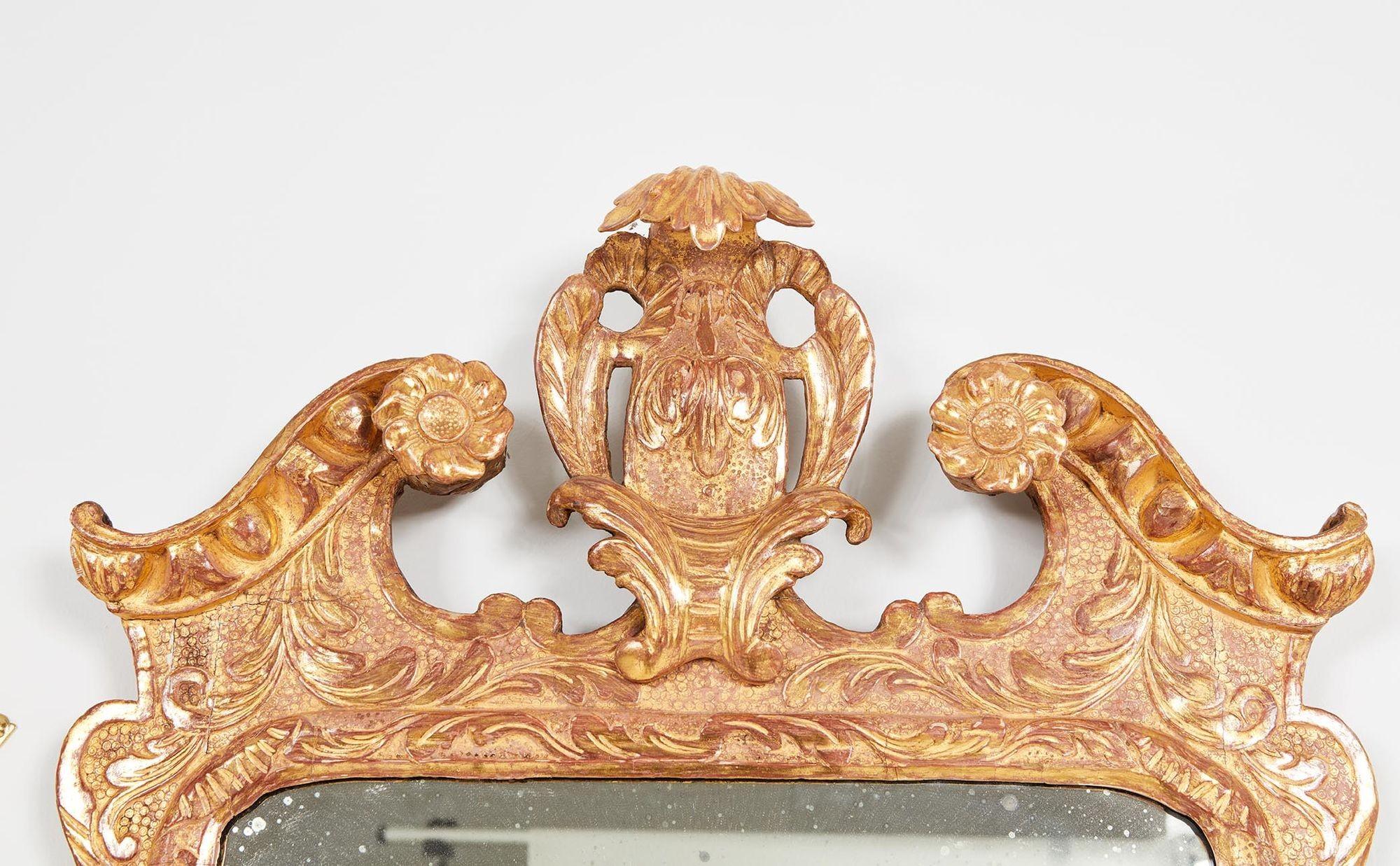 English George II Carved Gesso and Gilt Mirror For Sale