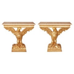 Antique George II Carved Giltwood Eagle Console Tables, 19 Century