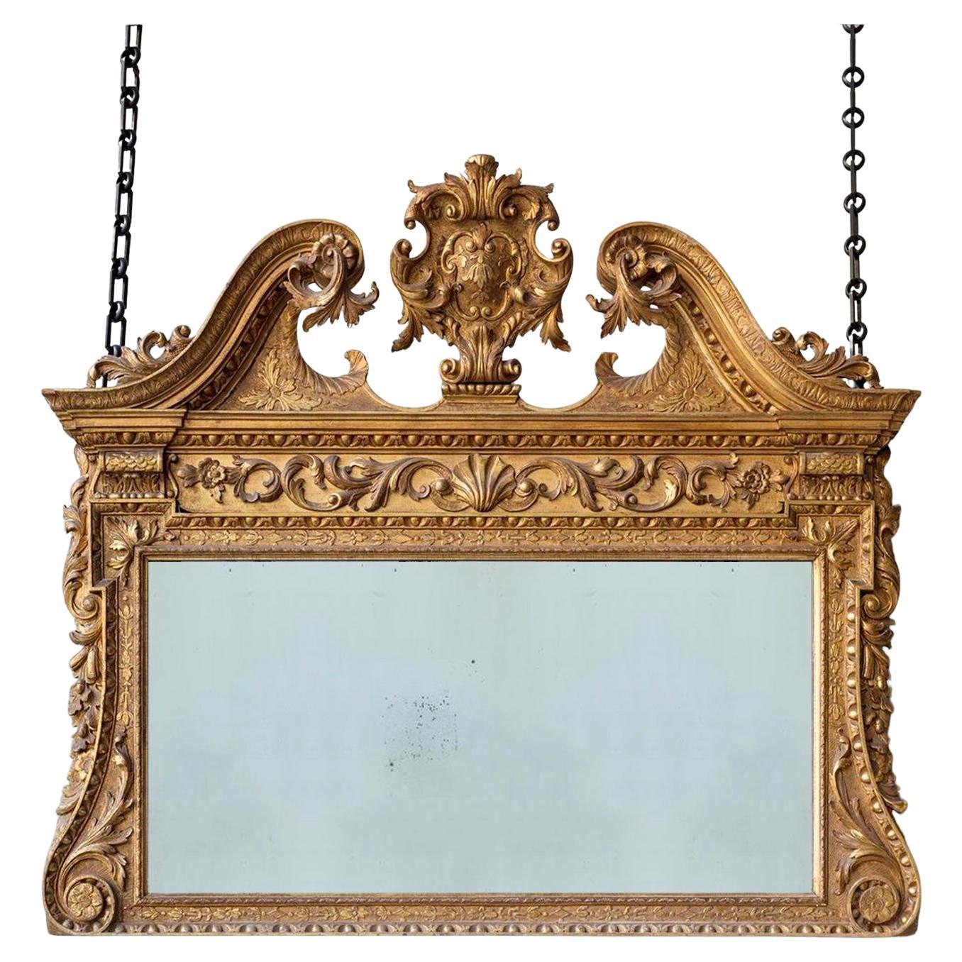 Specchio da soffitto in legno dorato intagliato di Giorgio II