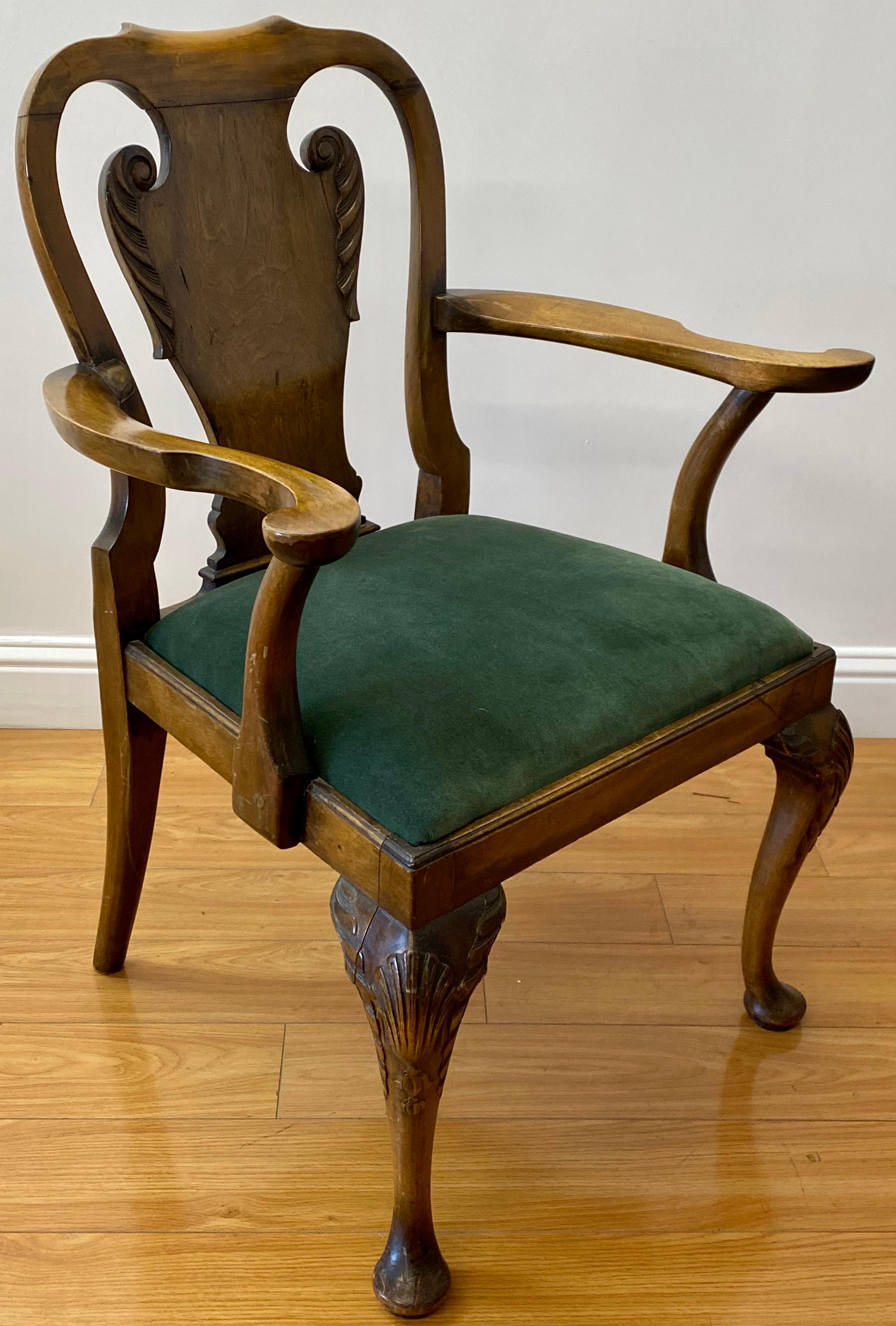 English Queen Anne Style Carved Mahogany Armchair, circa 1830