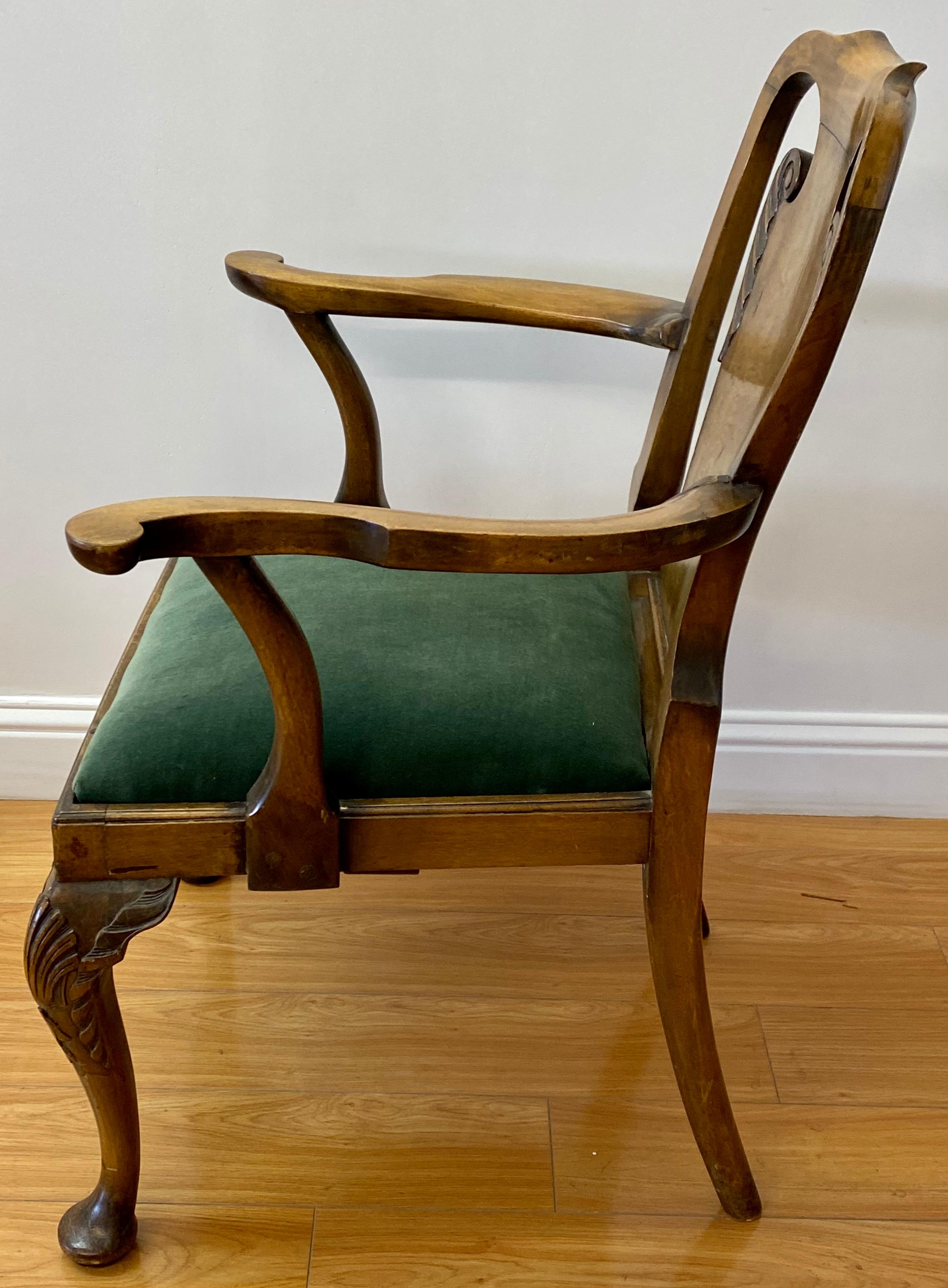 Hand-Carved Queen Anne Style Carved Mahogany Armchair, circa 1830