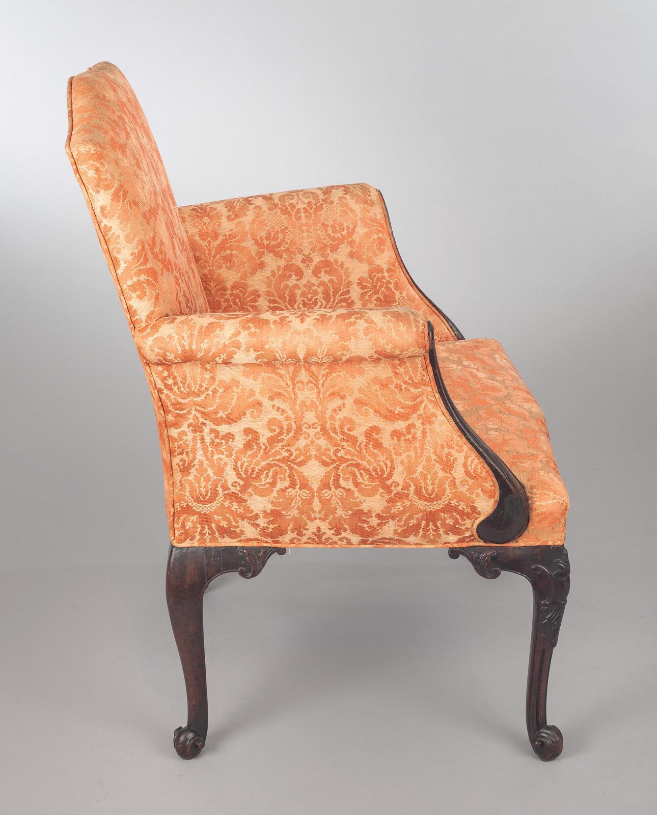 English George II Carved Mahogany Bergere Armchair For Sale