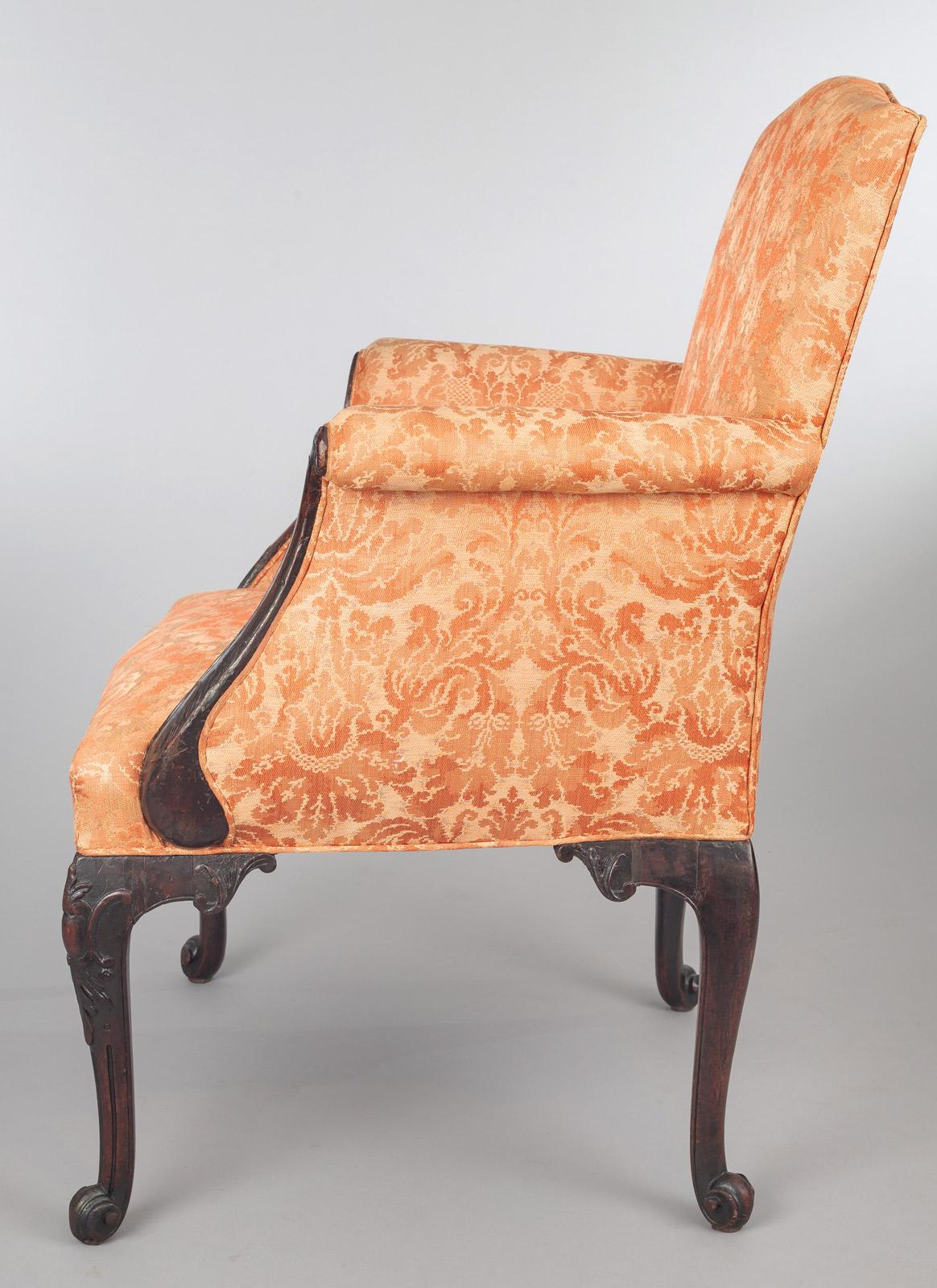 George II Carved Mahogany Bergere Armchair In Good Condition For Sale In Sheffield, MA
