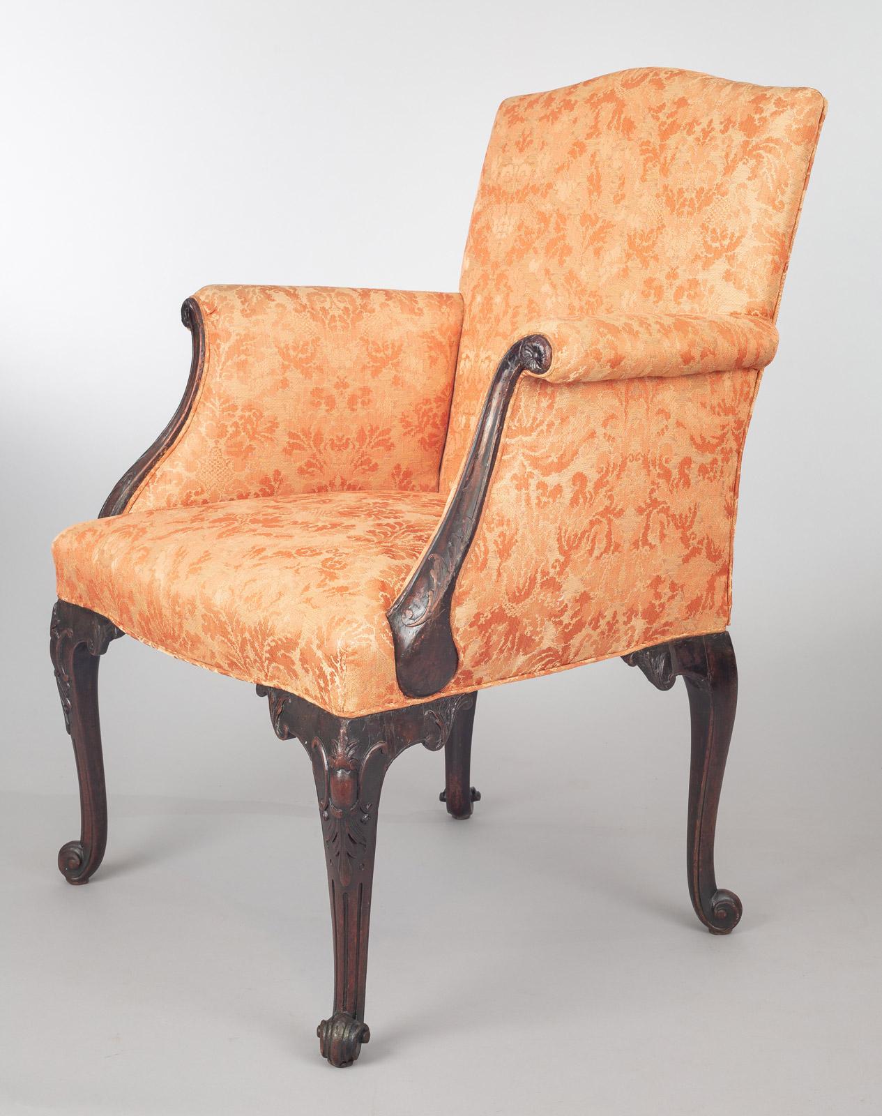 18th Century George II Carved Mahogany Bergere Armchair For Sale