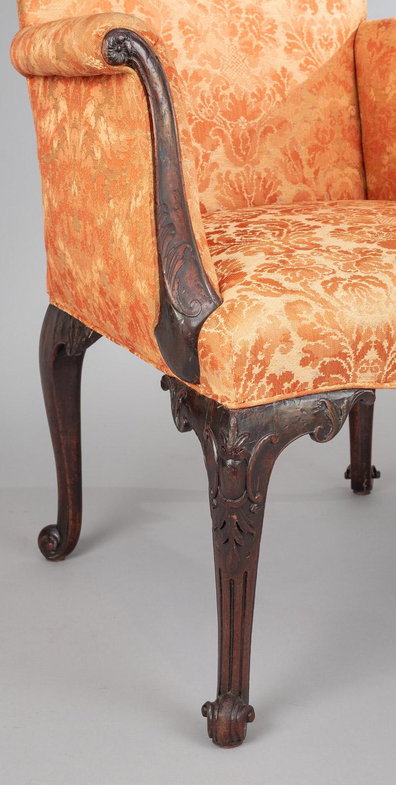 Fabric George II Carved Mahogany Bergere Armchair For Sale