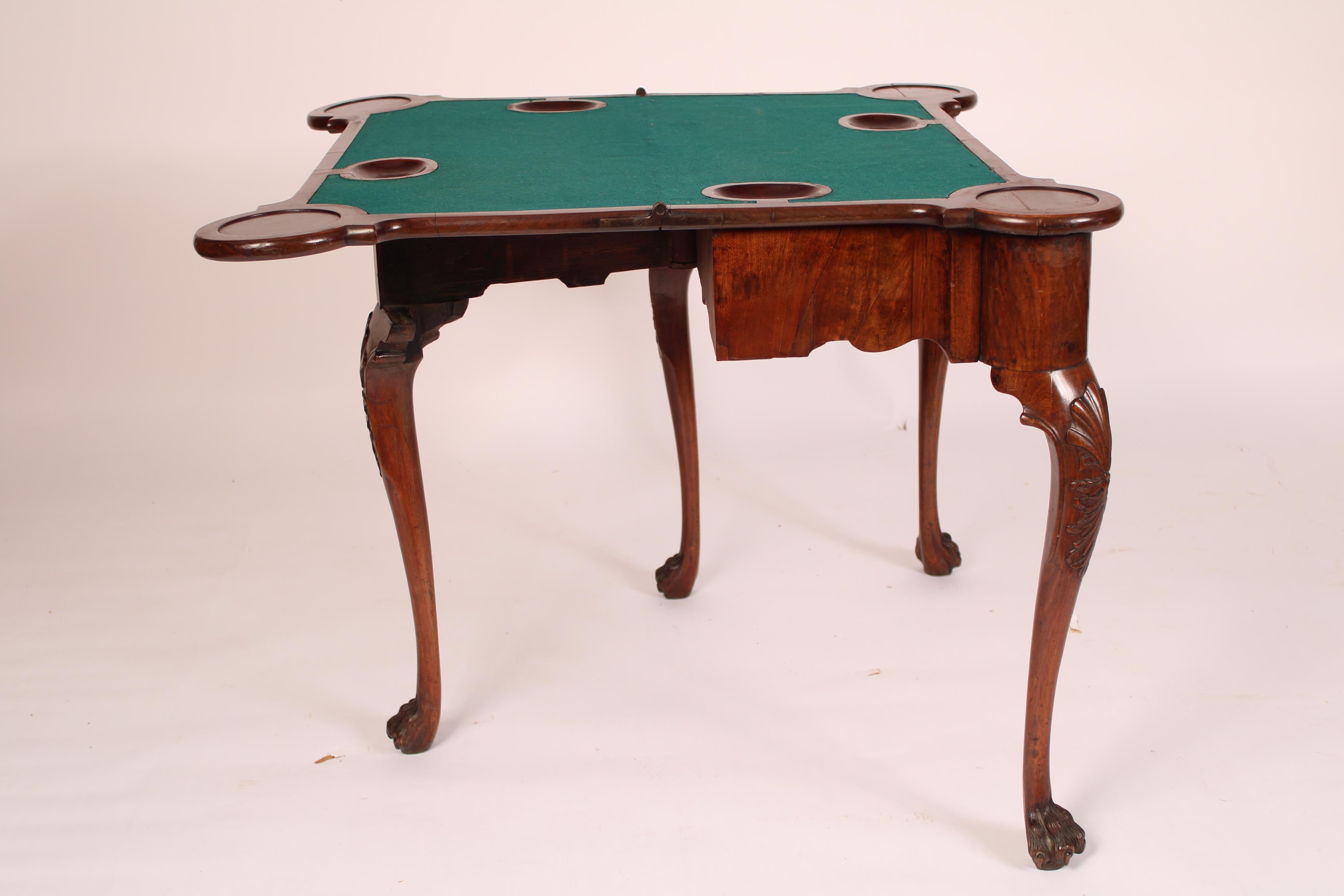 Felt George II Carved Mahogany Games Table For Sale