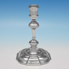 George II Cast Antique Sterling Silver Candlesticks, Samuel Bates, London, 1728