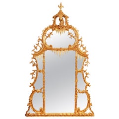 George II Chinese Chippendale Giltwood Overmantel Fireplace Mirror