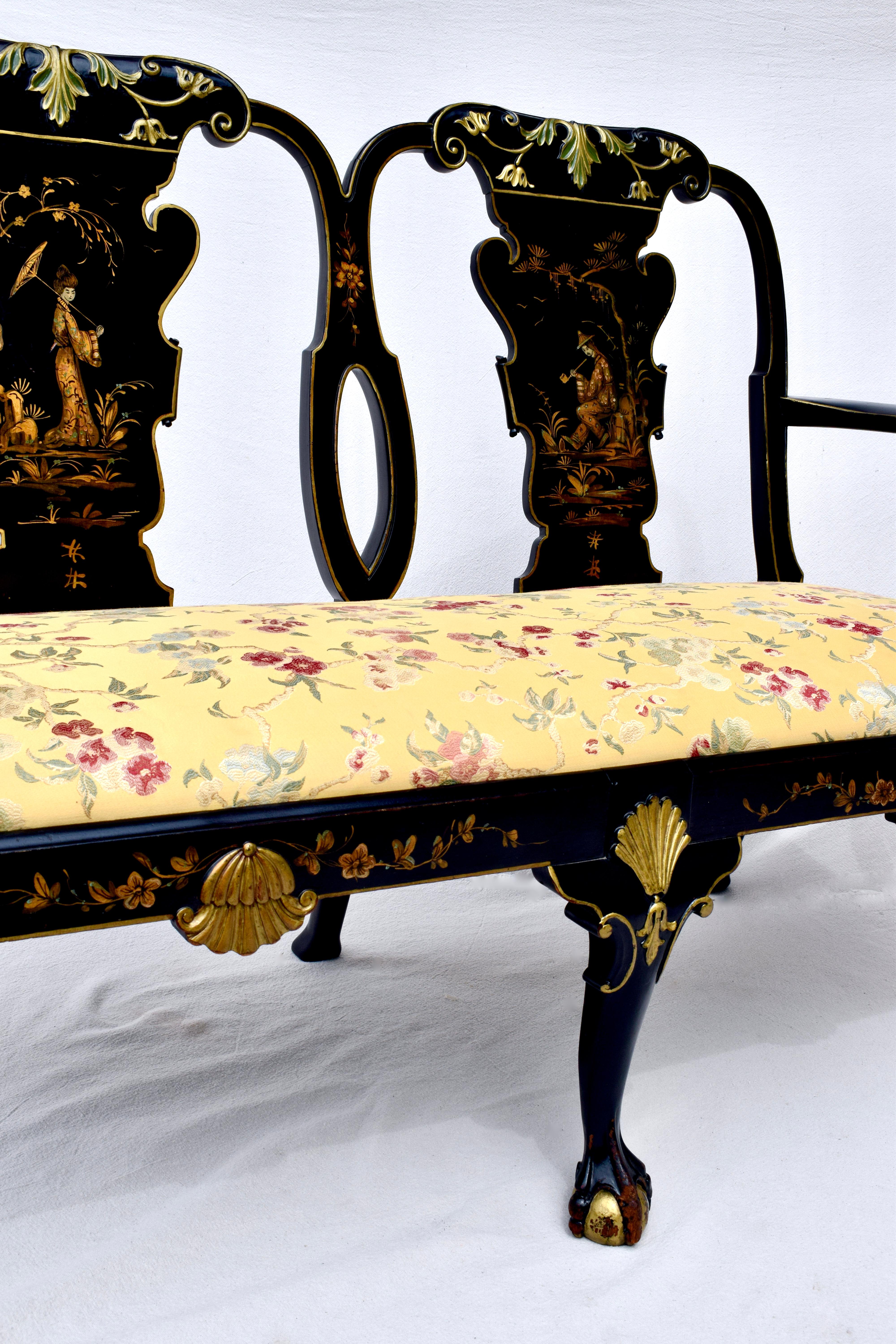 20th Century George II Chippendale Style Japanned Settee