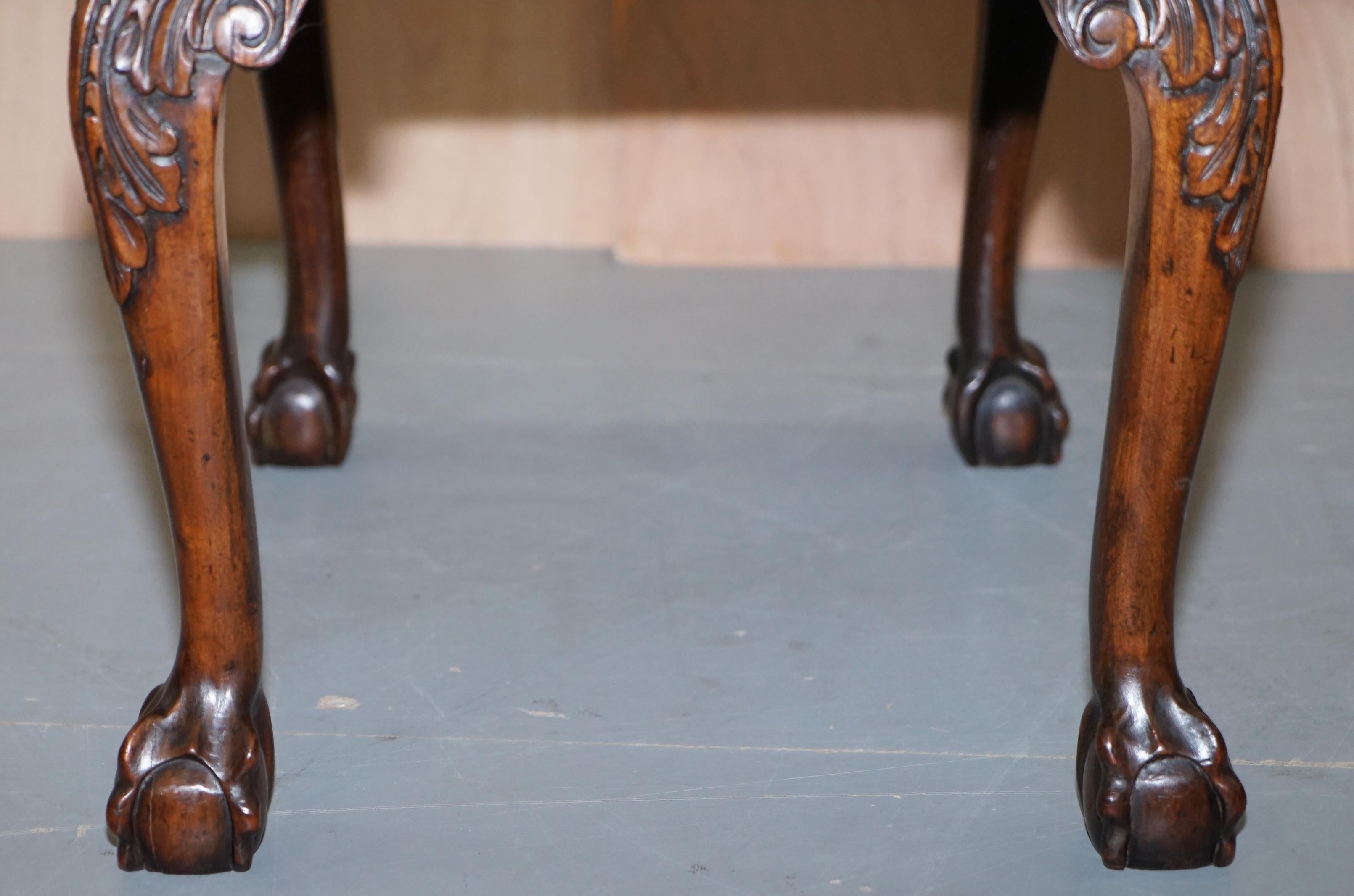 George II Claw & Ball Carved Mahogany Georgian Irish Stool Original Upholstery 2