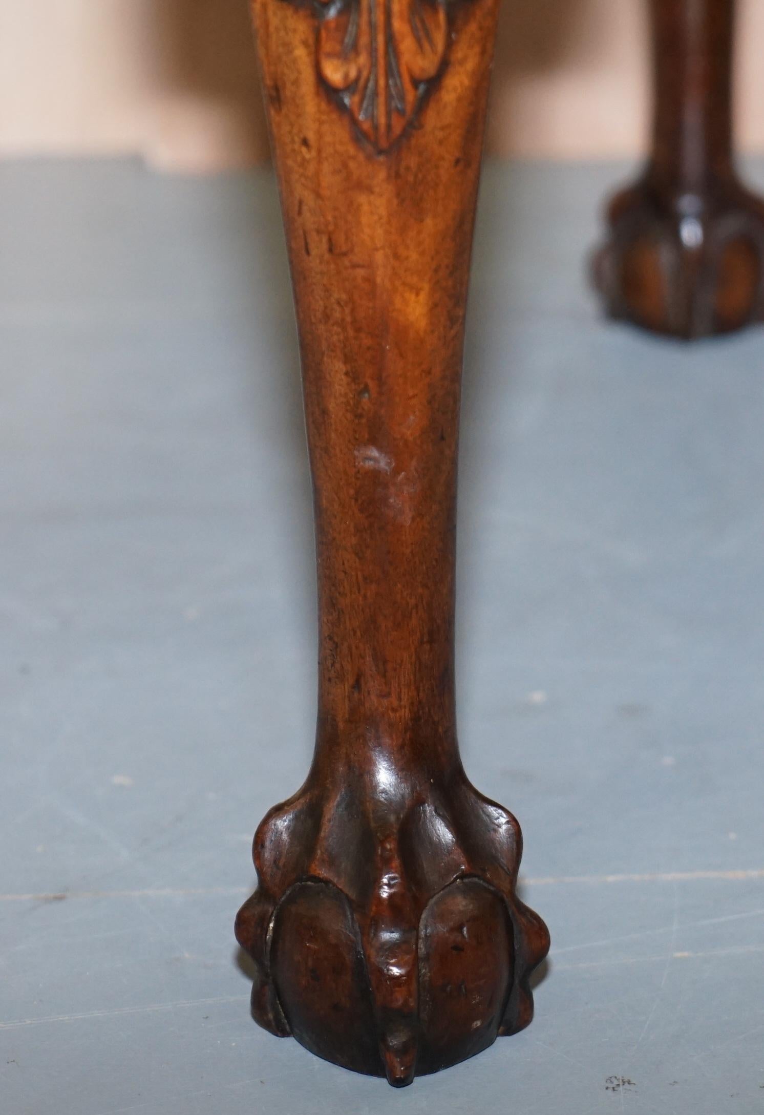 English George II Claw & Ball Carved Mahogany Georgian Irish Stool Original Upholstery