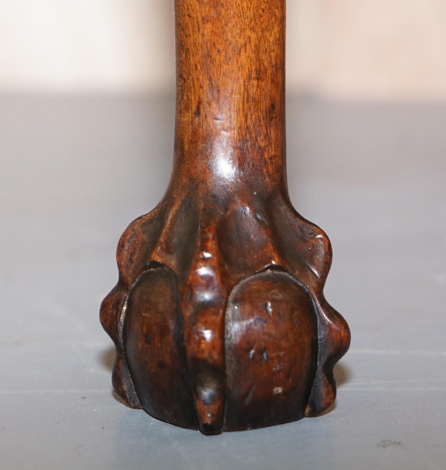 Hand-Crafted George II Claw & Ball Carved Mahogany Georgian Irish Stool Original Upholstery