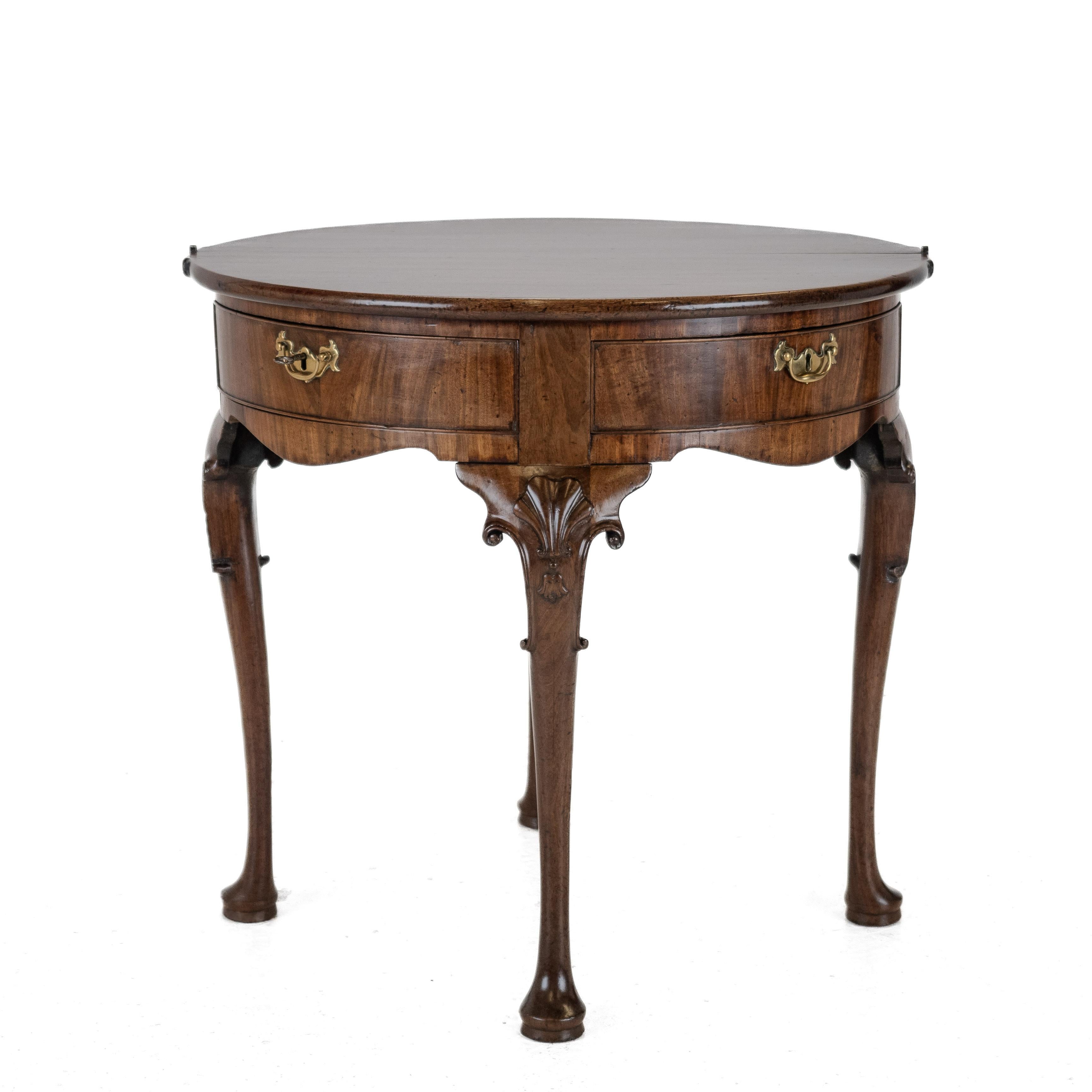 George II Cuban Mahogany Demi-Lune Fold-Over Tea Table, Twin Swing-Out Drawers For Sale 8