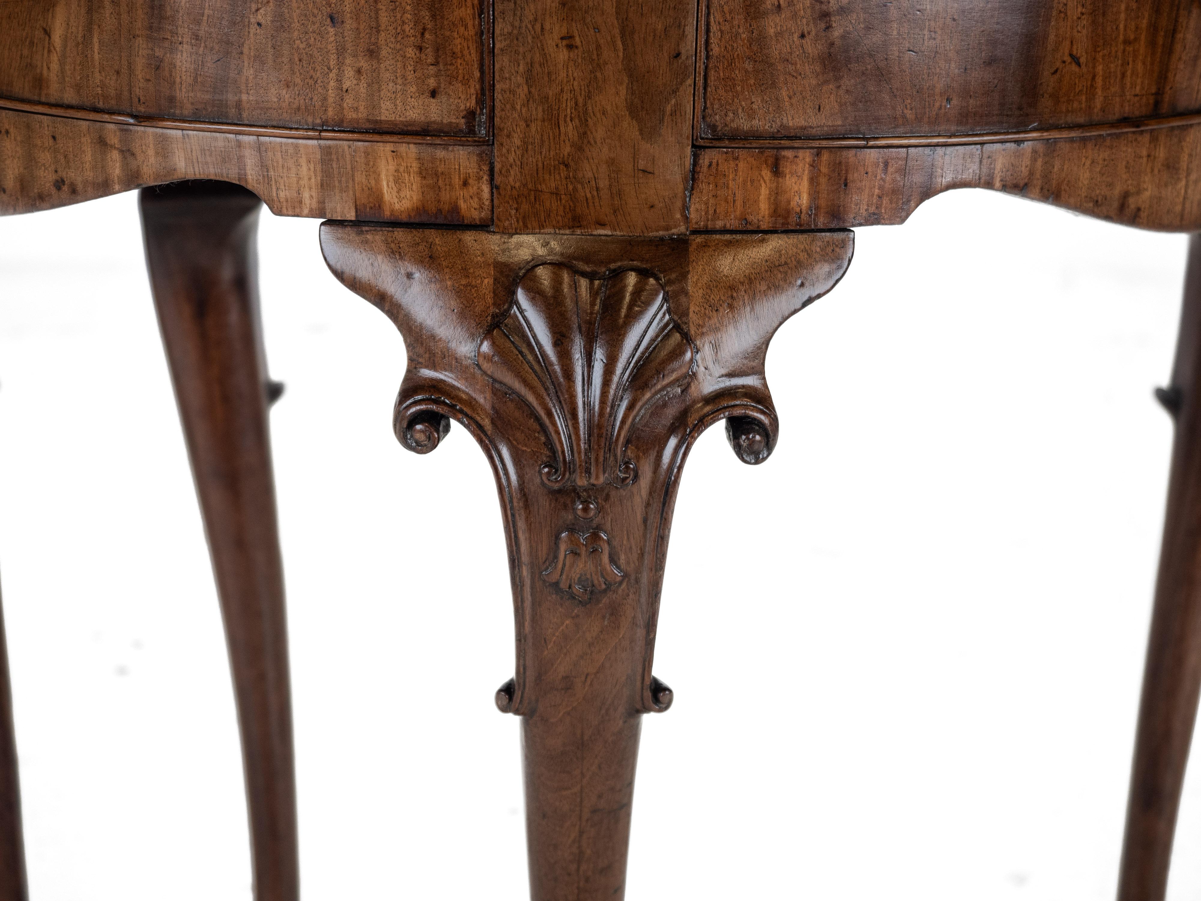 George II Cuban Mahogany Demi-Lune Fold-Over Tea Table, Twin Swing-Out Drawers For Sale 10