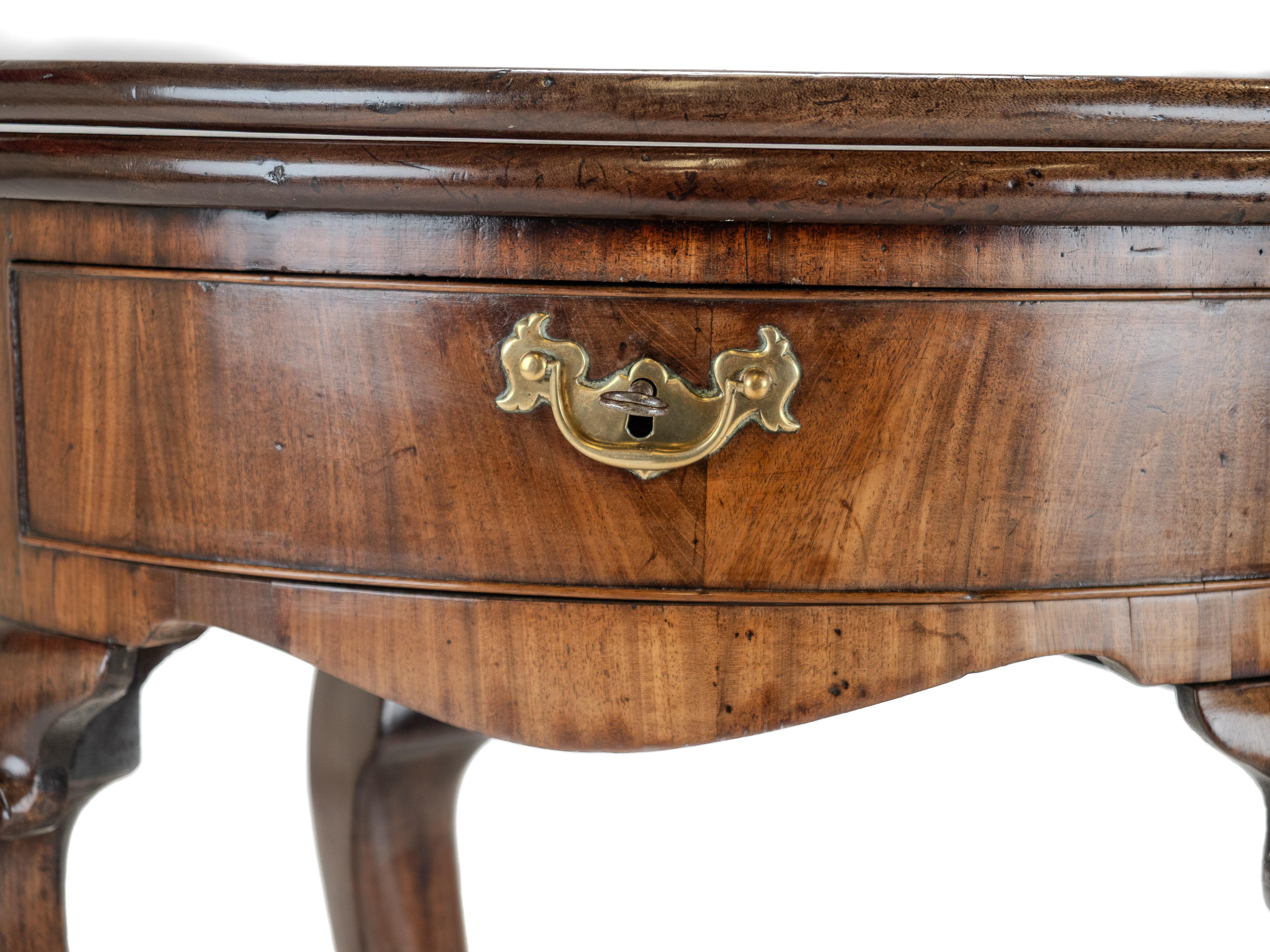 George II Cuban Mahogany Demi-Lune Fold-Over Tea Table, Twin Swing-Out Drawers For Sale 11