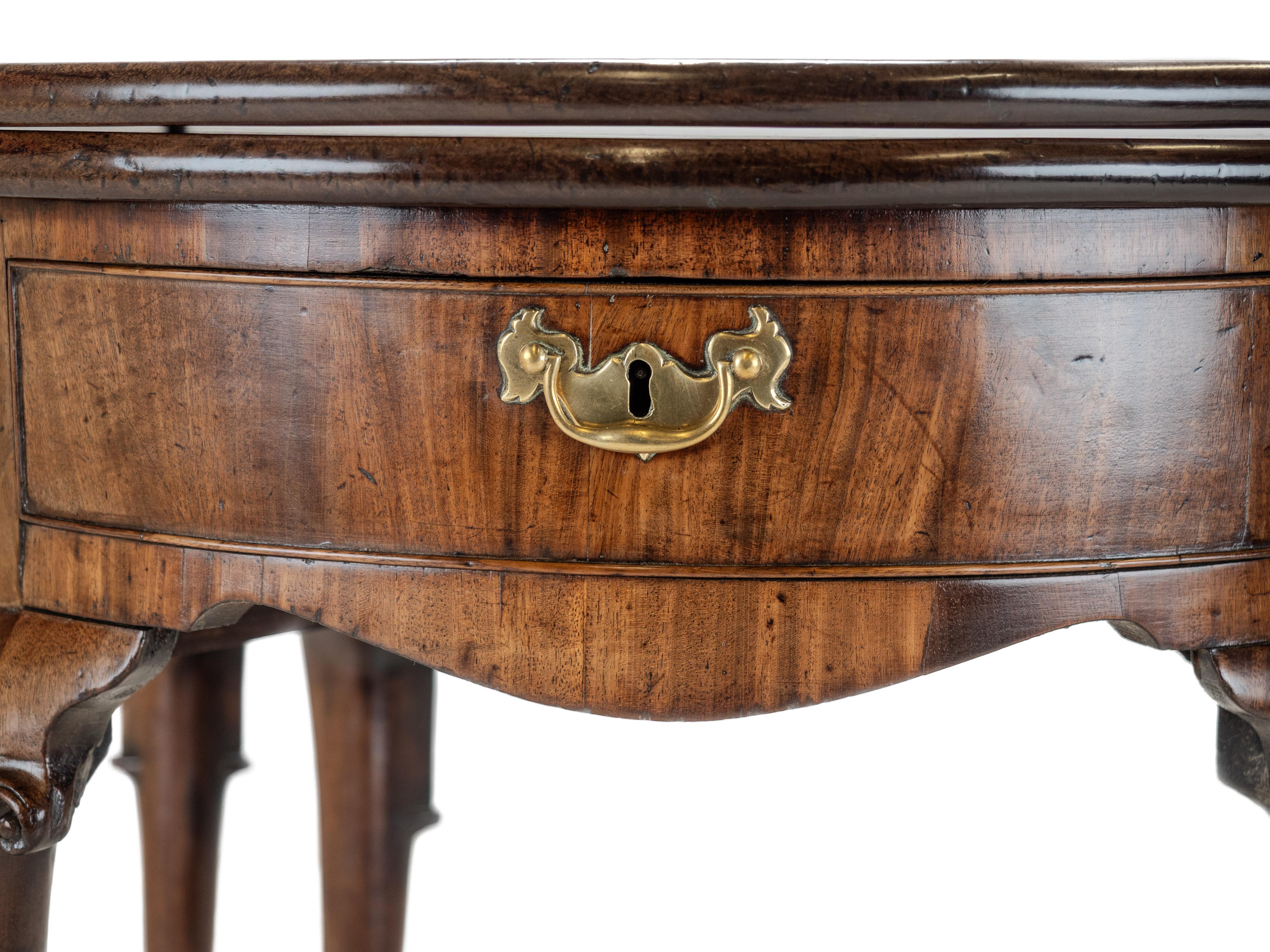George II Cuban Mahogany Demi-Lune Fold-Over Tea Table, Twin Swing-Out Drawers For Sale 12