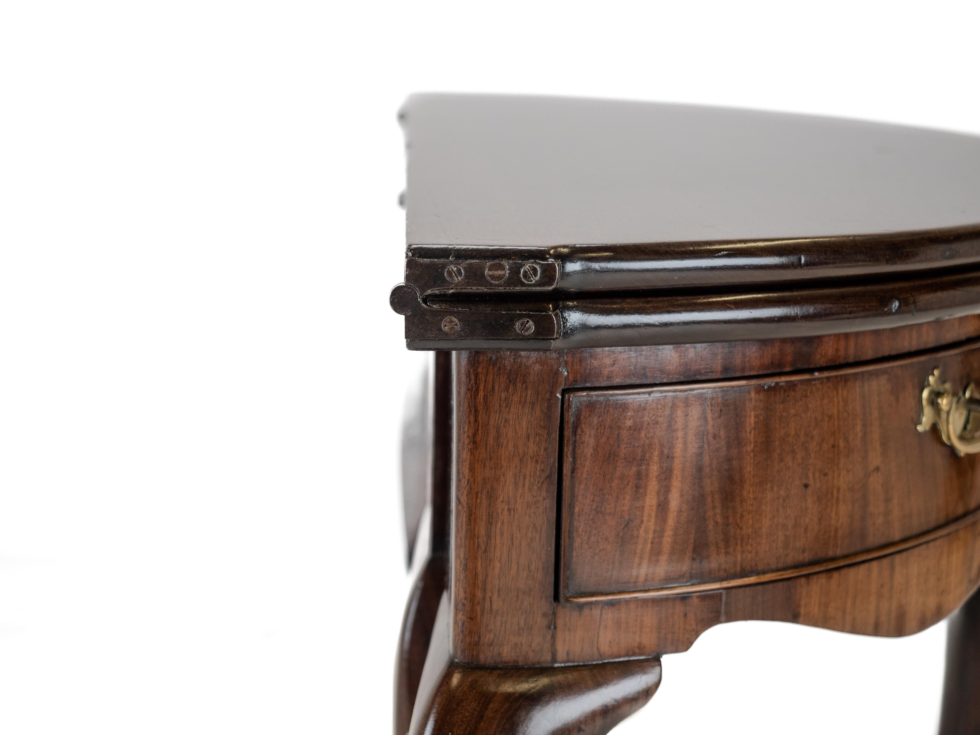 George II Cuban Mahogany Demi-Lune Fold-Over Tea Table, Twin Swing-Out Drawers For Sale 15