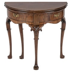 George II Cuban Mahogany Demi-Lune Fold-Over Tea Table, Twin Swing-Out Drawers