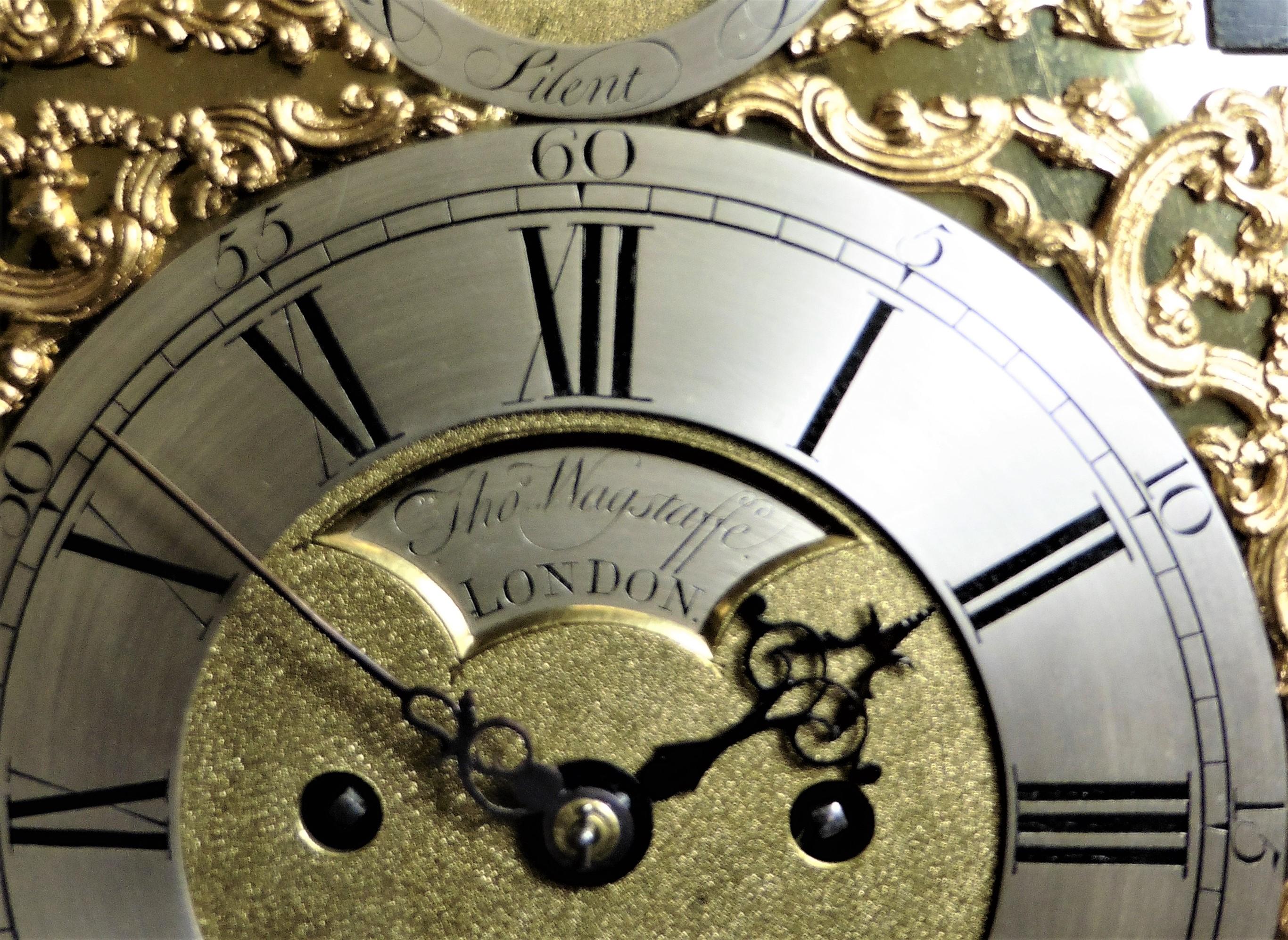 Horloge de chevalet anglaise George II en bois d'ébène de Thomas Wagstaffe, Londres en vente 6