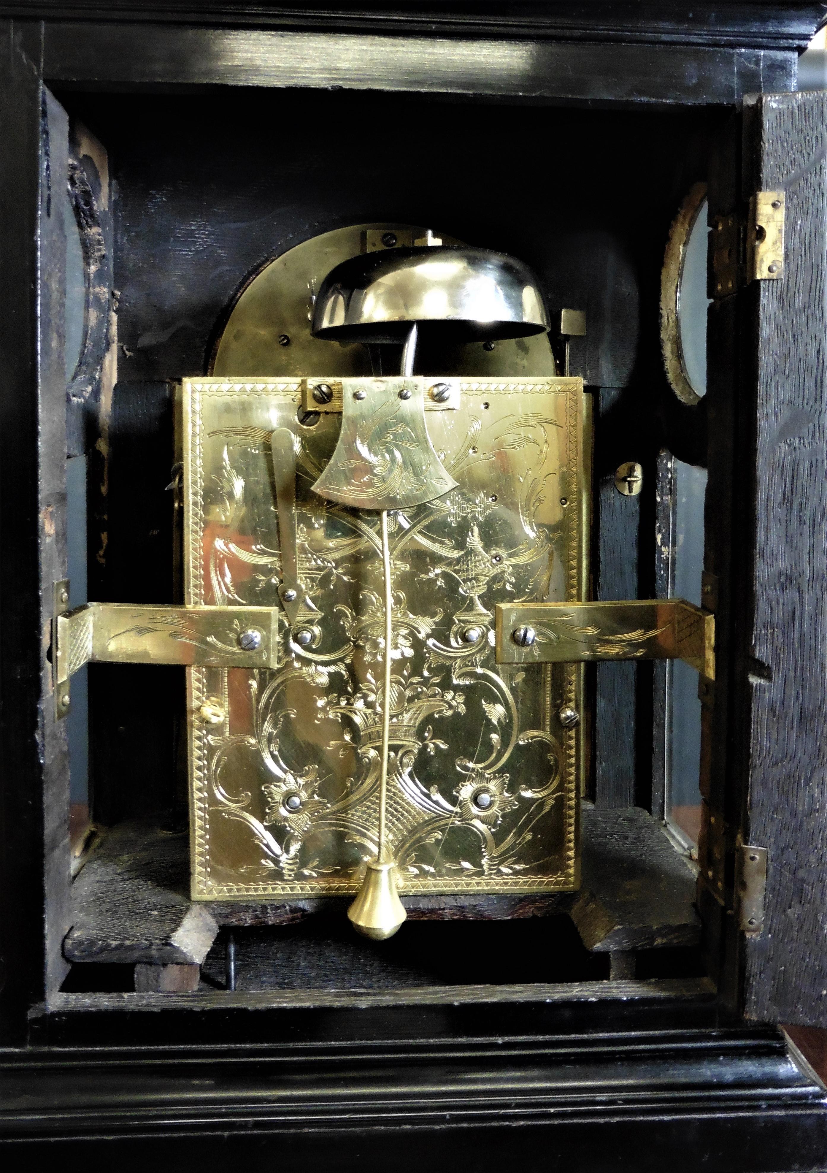 Horloge de chevalet anglaise George II en bois d'ébène de Thomas Wagstaffe, Londres en vente 7