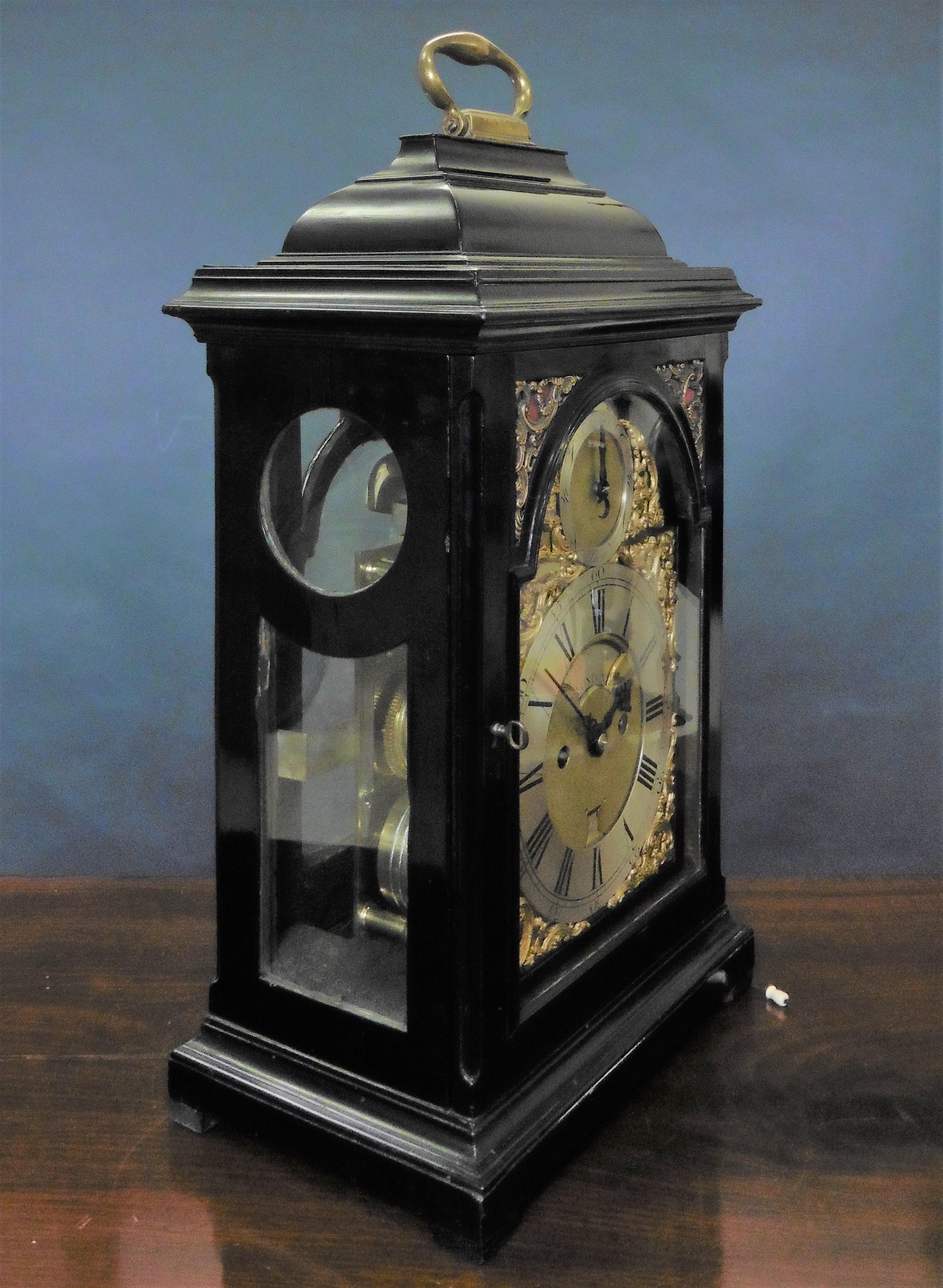Anglais Horloge de chevalet anglaise George II en bois d'ébène de Thomas Wagstaffe, Londres en vente