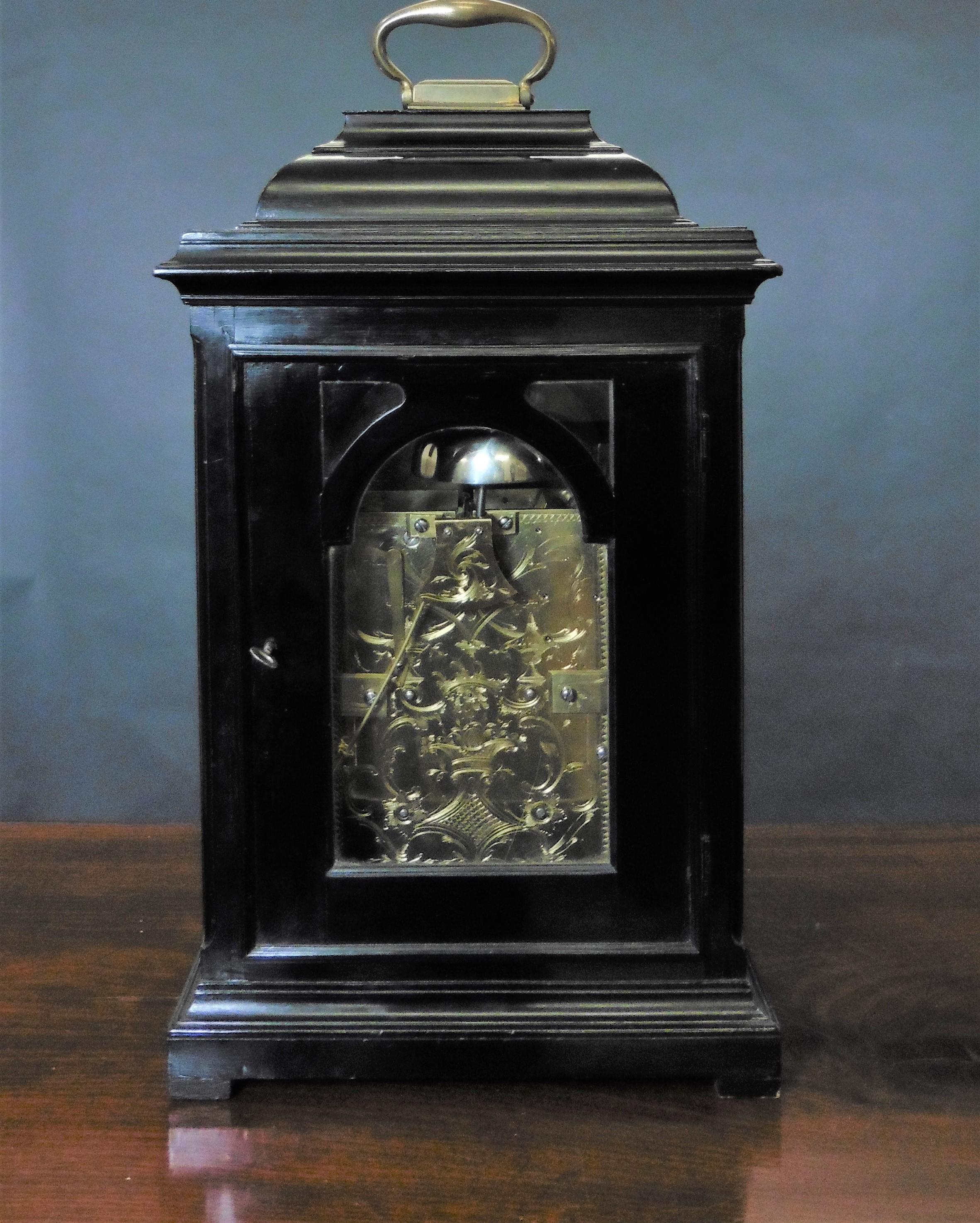 Ebonized George II Ebonised English Bracket Clock by Thomas Wagstaffe, London For Sale