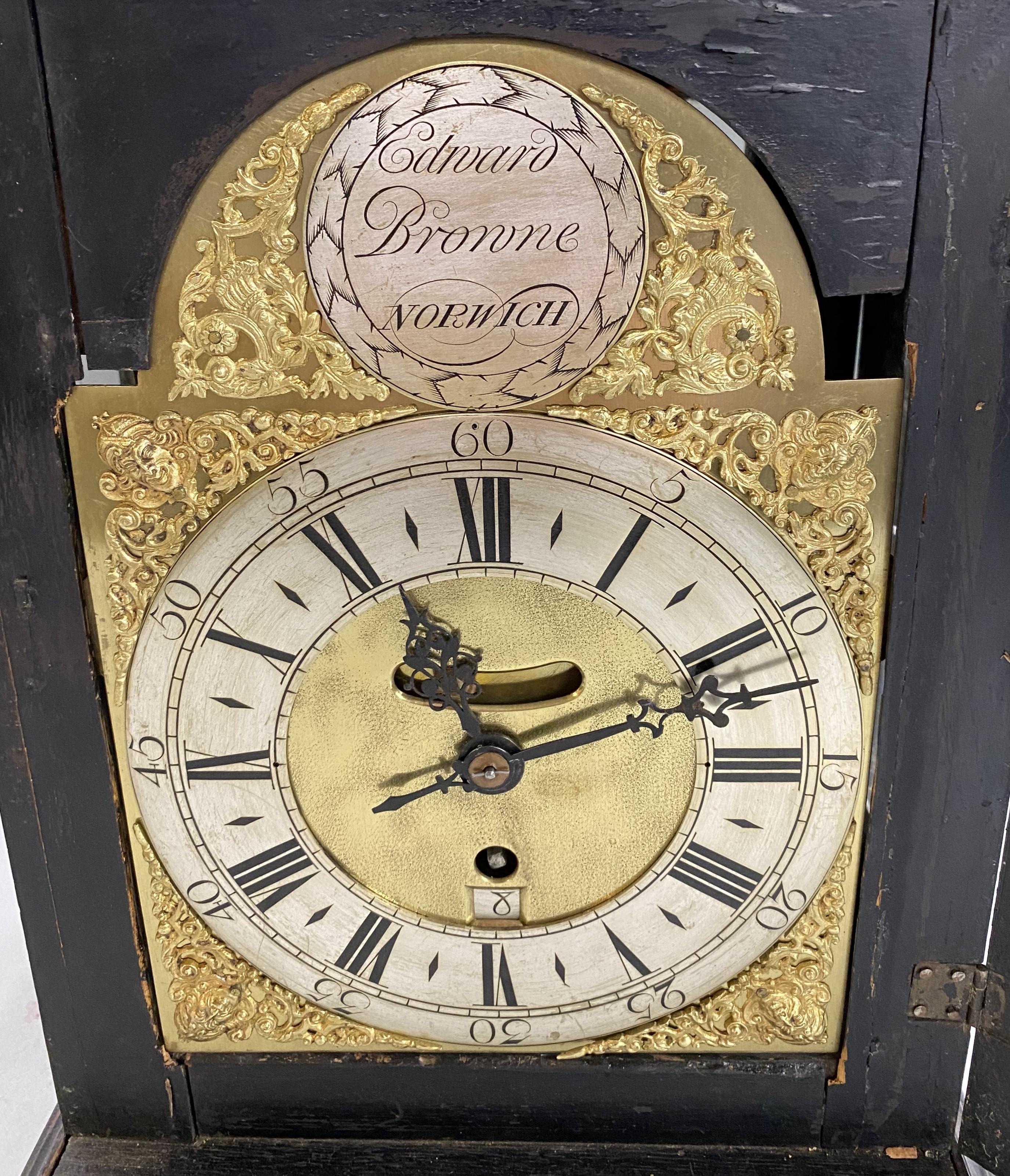 English George II Edward Browne of Norwich Bracket Clock in Ebonized Mahogany Case For Sale