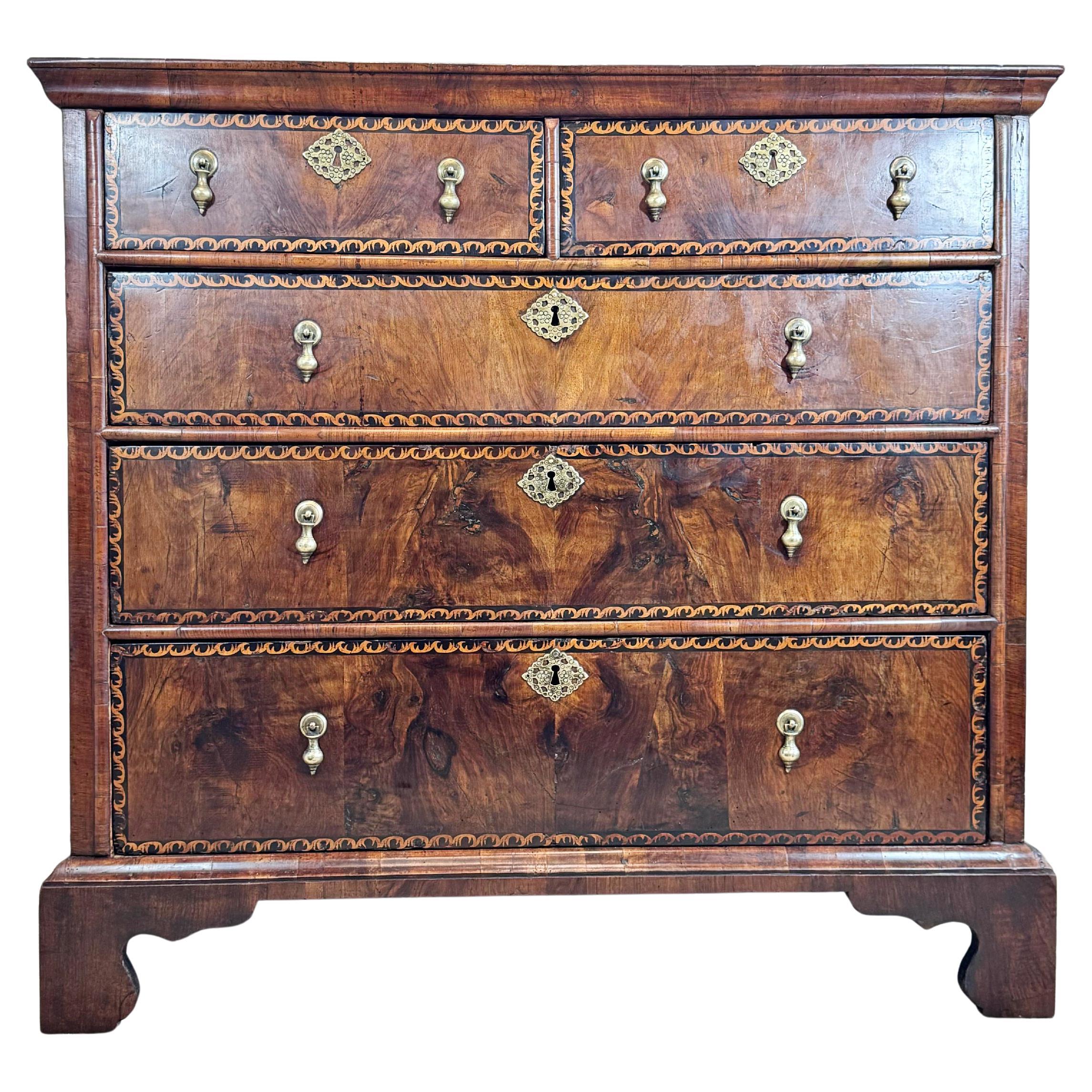 George II English Parquetry Chest of Drawers Circa 1730
