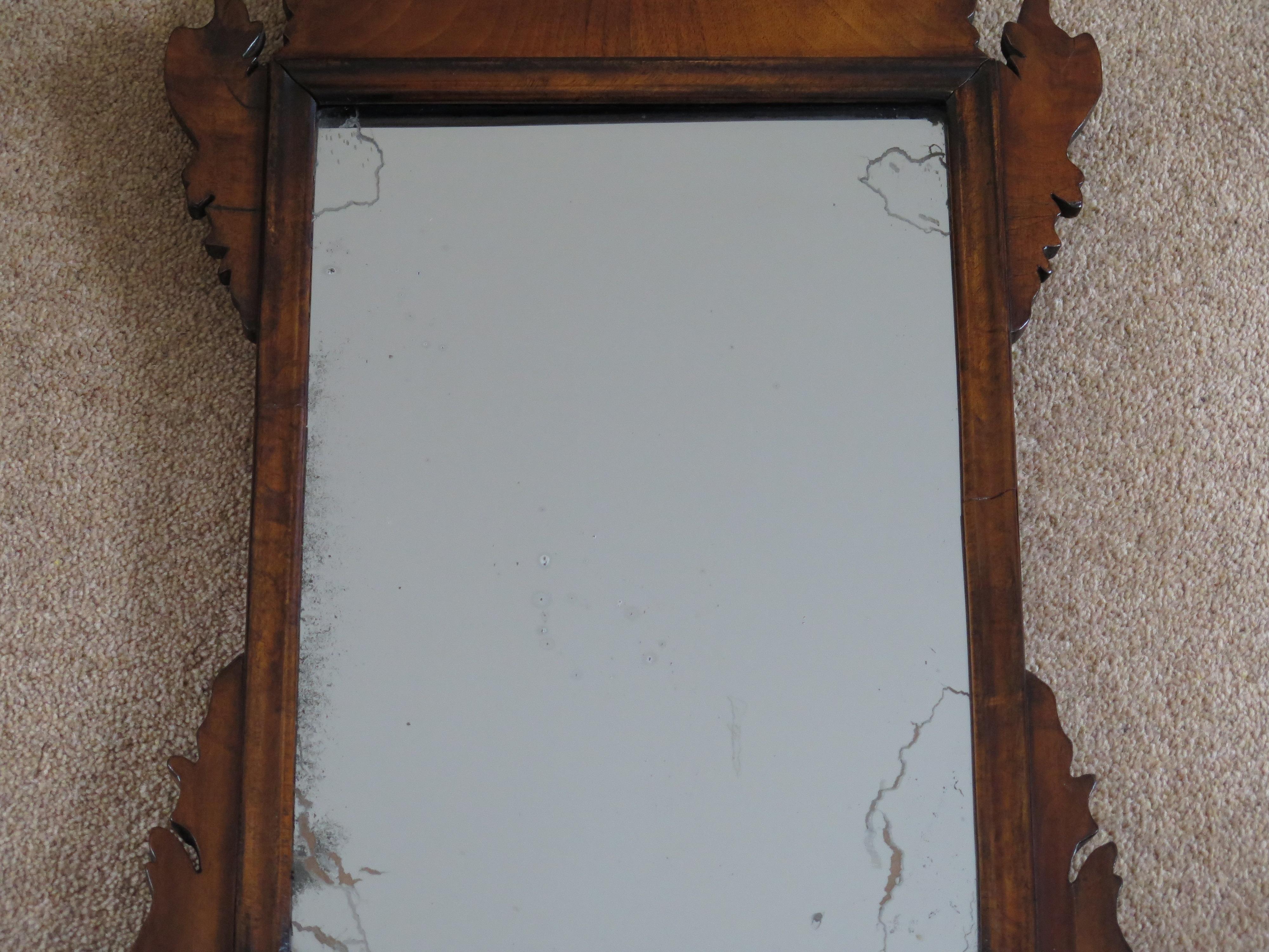 George II English Wall Mirror Walnut Fret Cut with Original Glass, Ca 1750 For Sale 6