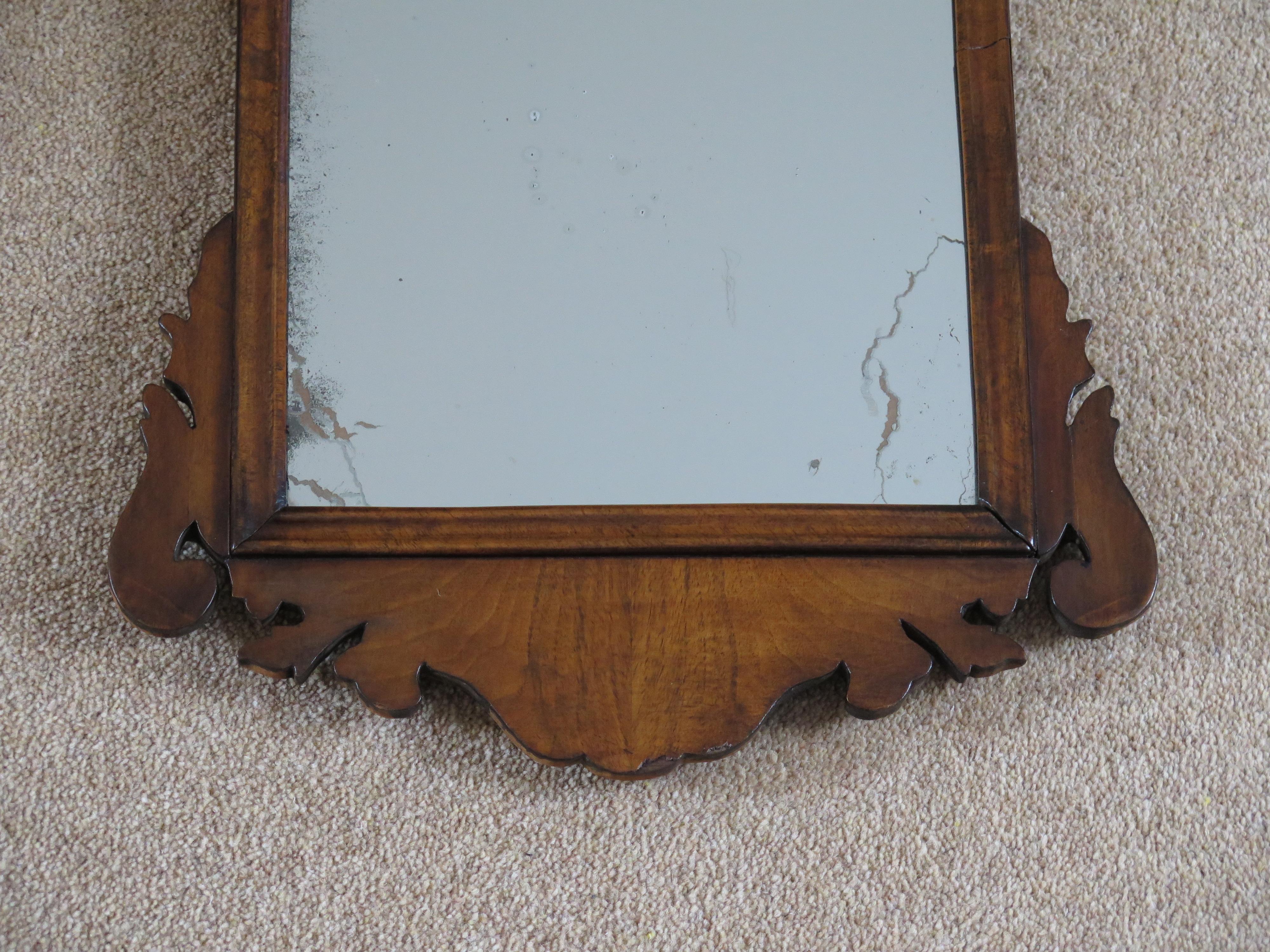 George II English Wall Mirror Walnut Fret Cut with Original Glass, Ca 1750 For Sale 8