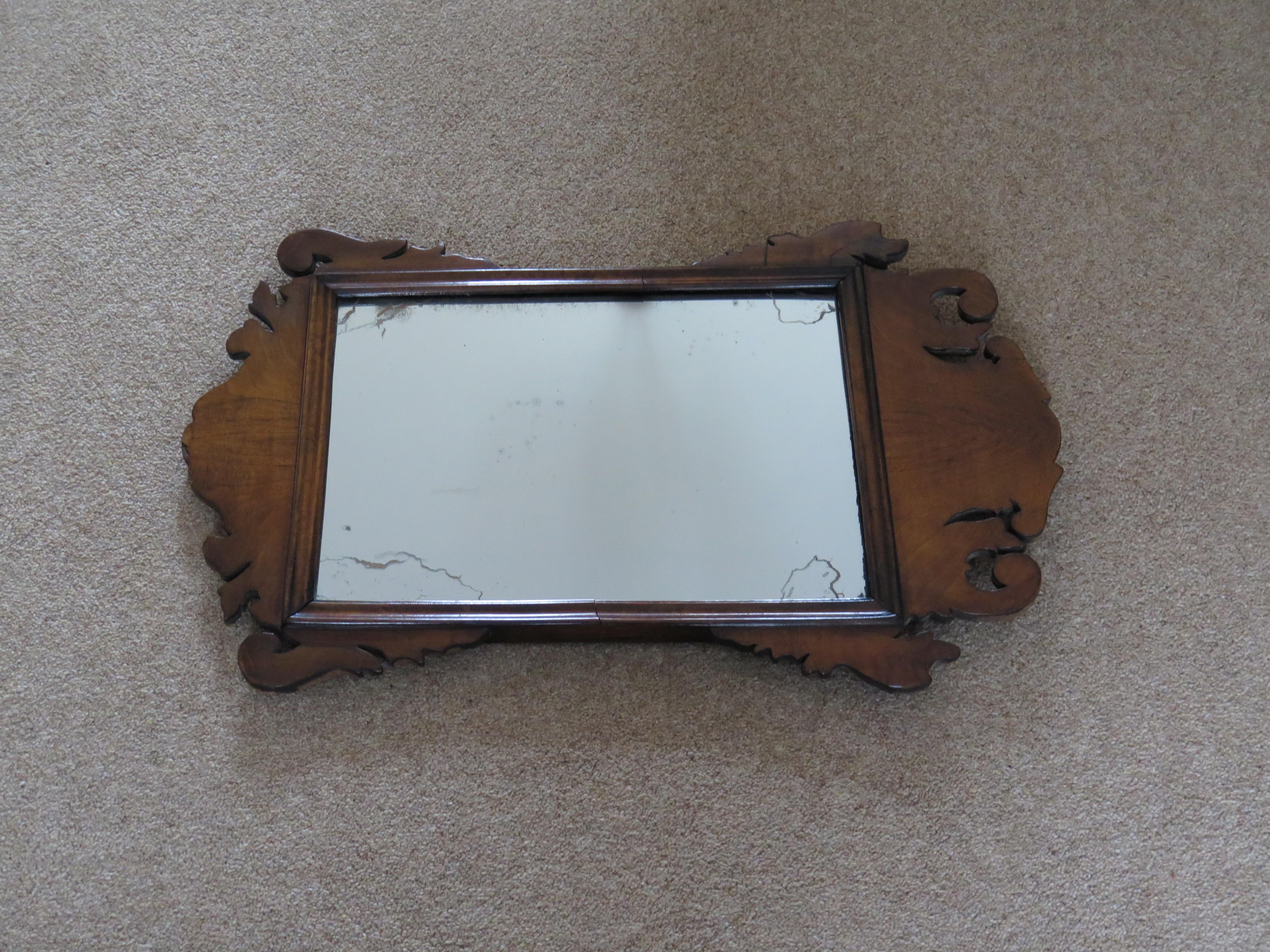 George II English Wall Mirror Walnut Fret Cut with Original Glass, Ca 1750 For Sale 9