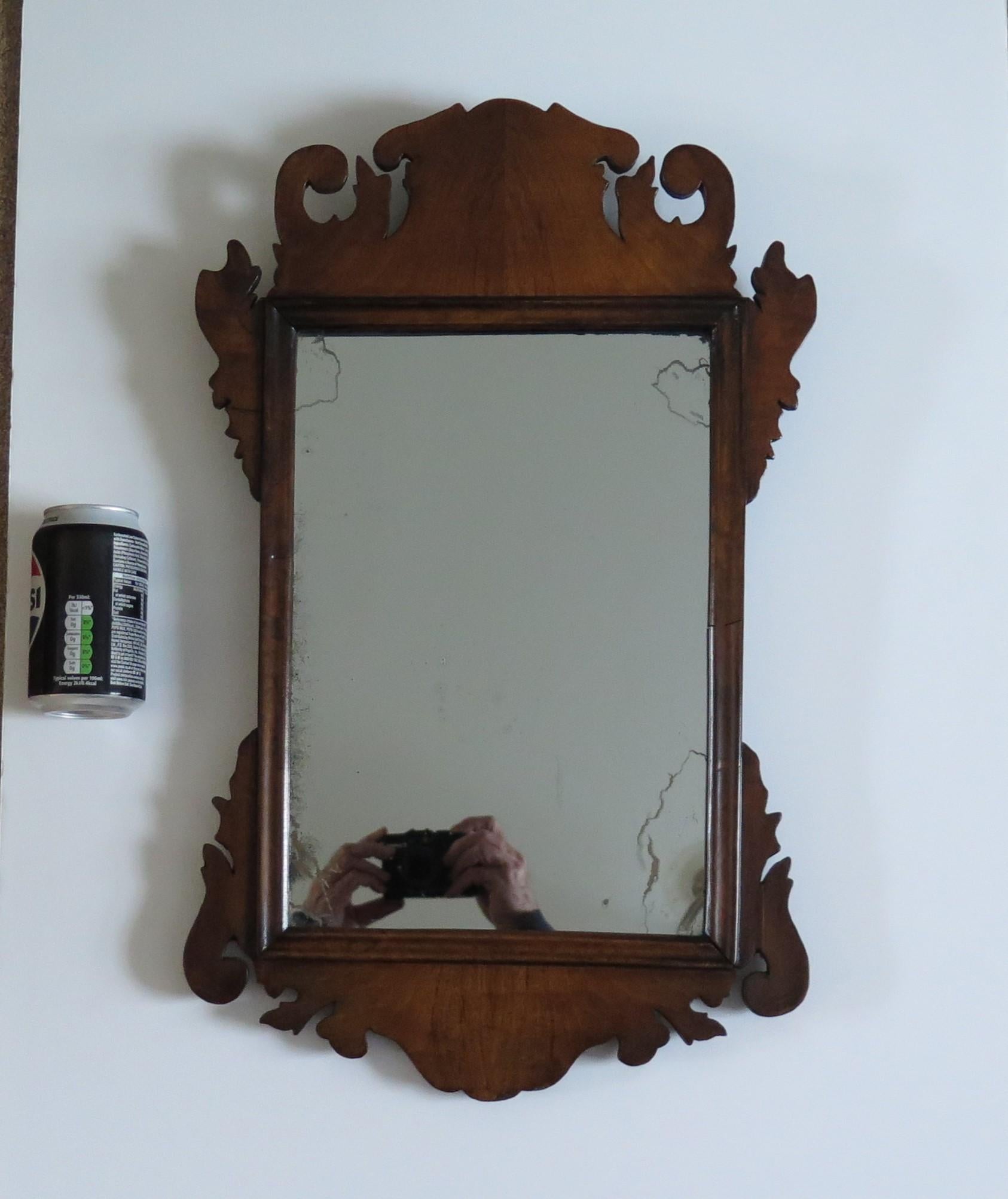 George II English Wall Mirror Walnut Fret Cut with Original Glass, Ca 1750 For Sale 14