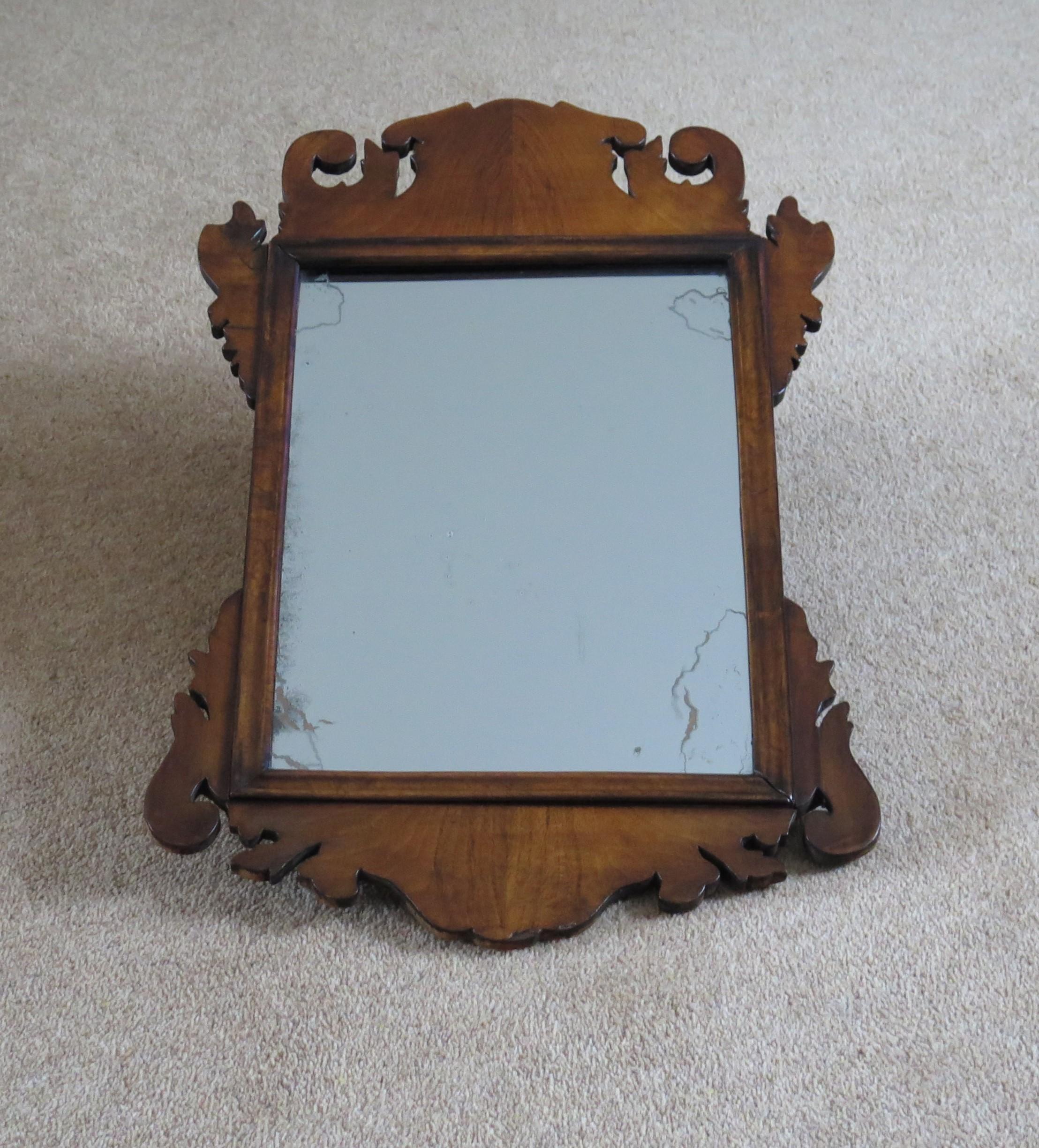Hand-Crafted George II English Wall Mirror Walnut Fret Cut with Original Glass, Ca 1750 For Sale