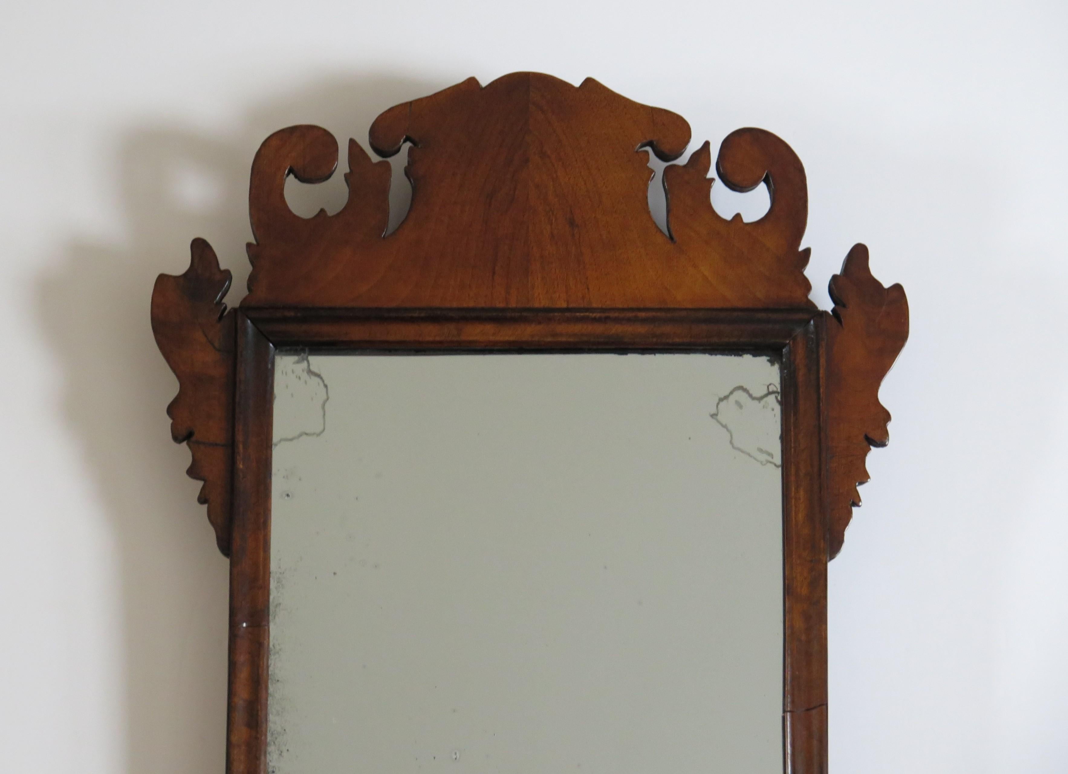 18th Century George II English Wall Mirror Walnut Fret Cut with Original Glass, Ca 1750 For Sale