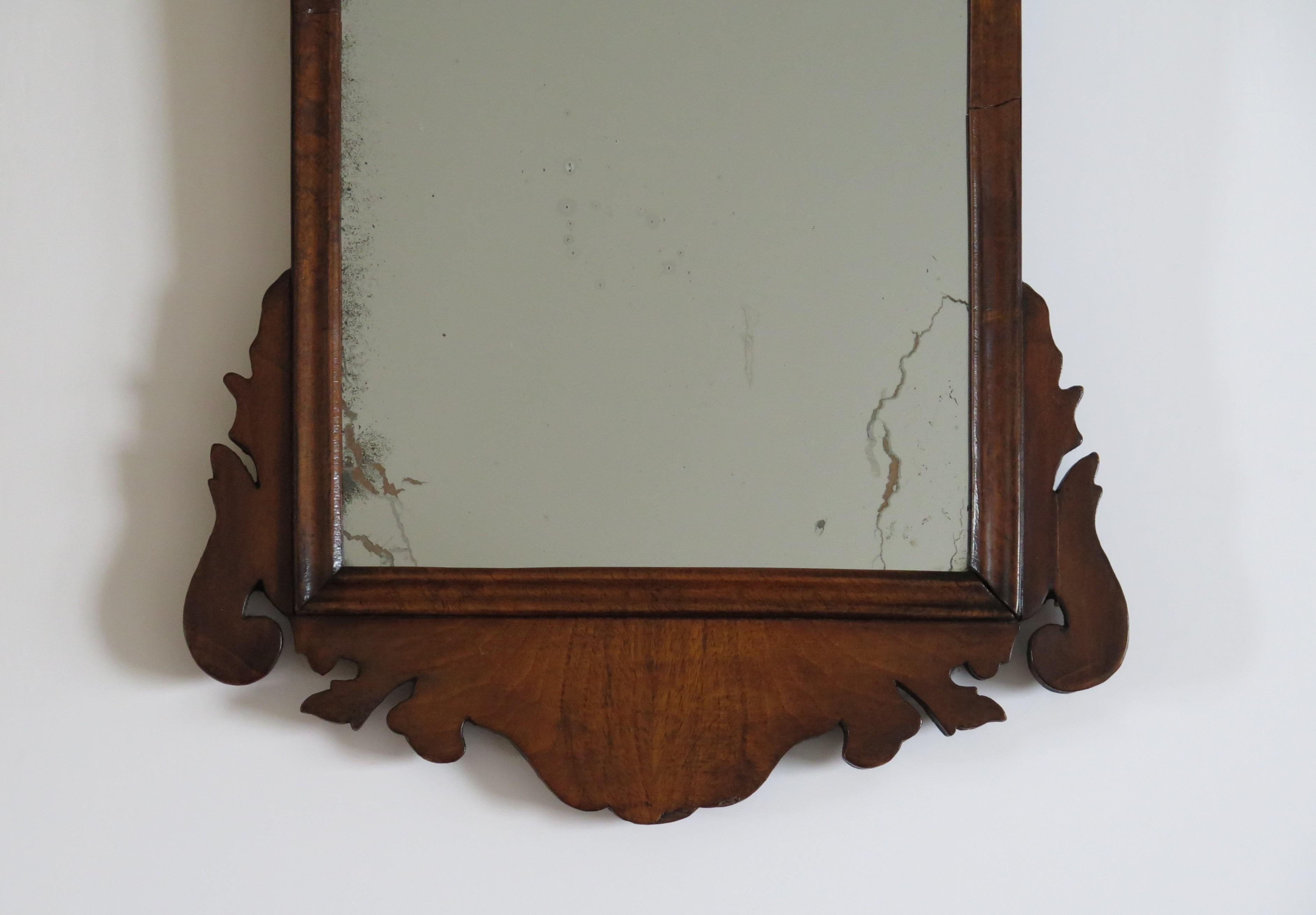 George II English Wall Mirror Walnut Fret Cut with Original Glass, Ca 1750 For Sale 1