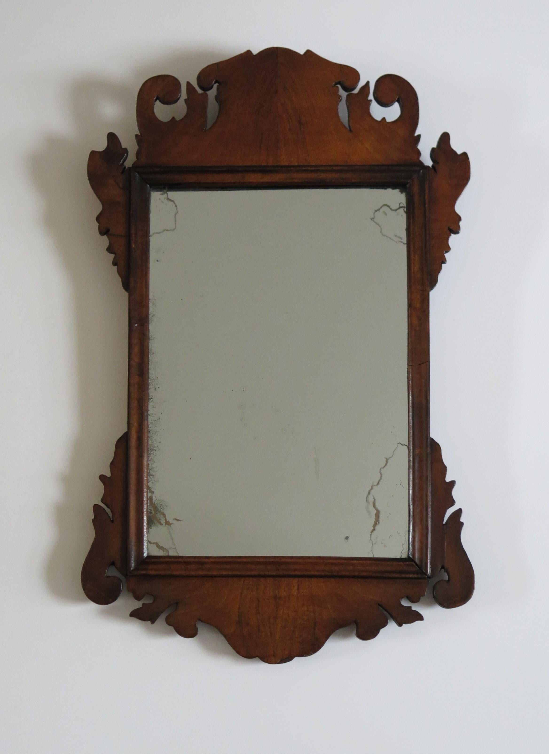 George II English Wall Mirror Walnut Fret Cut with Original Glass, Ca 1750 For Sale 2