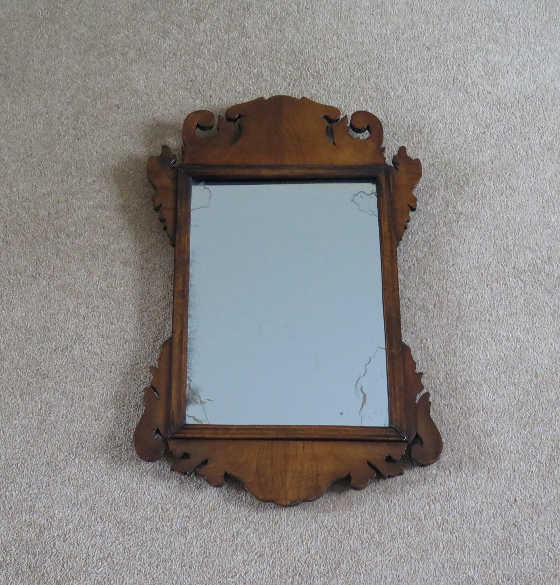 George II English Wall Mirror Walnut Fret Cut with Original Glass, Ca 1750 For Sale 3