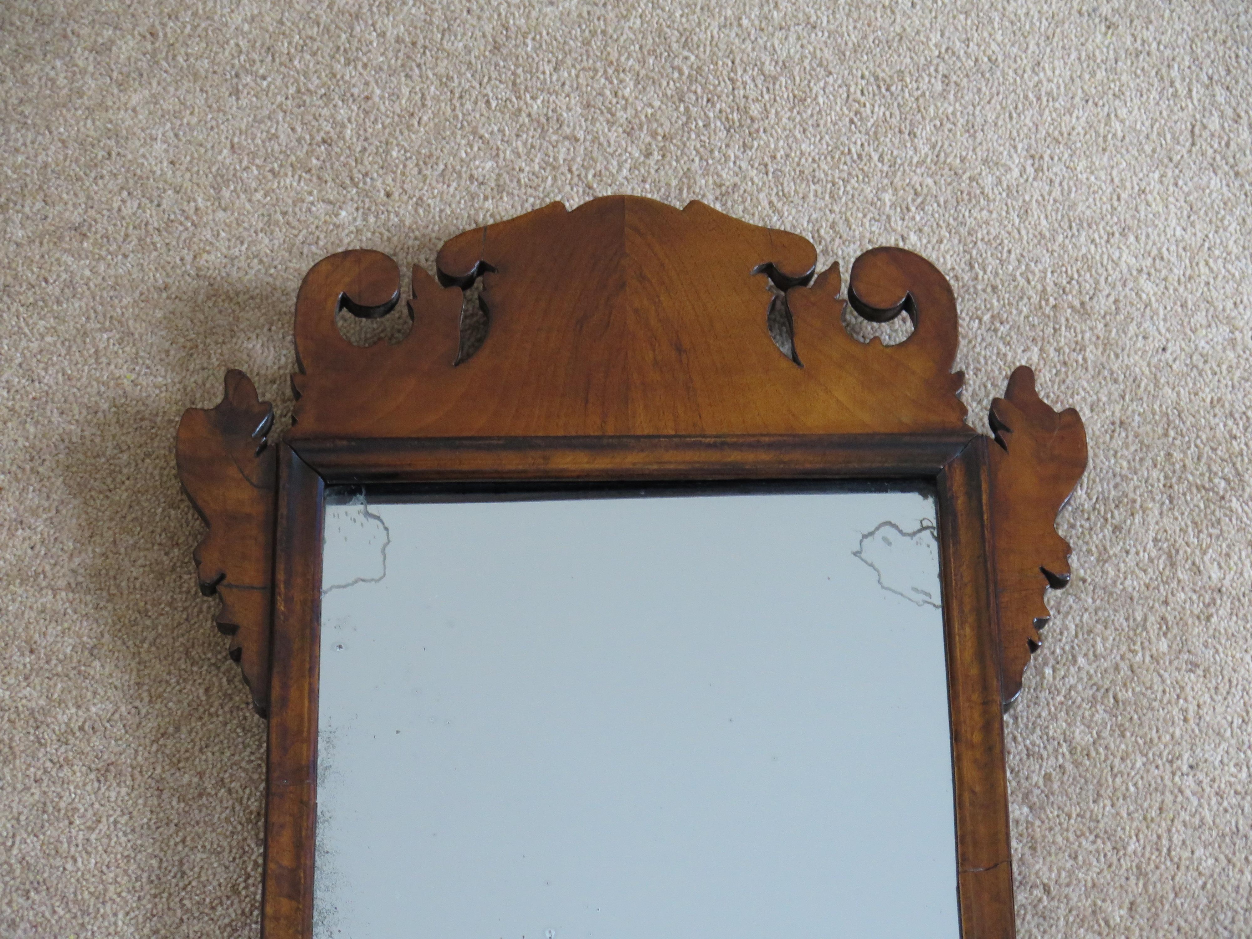 George II English Wall Mirror Walnut Fret Cut with Original Glass, Ca 1750 For Sale 4