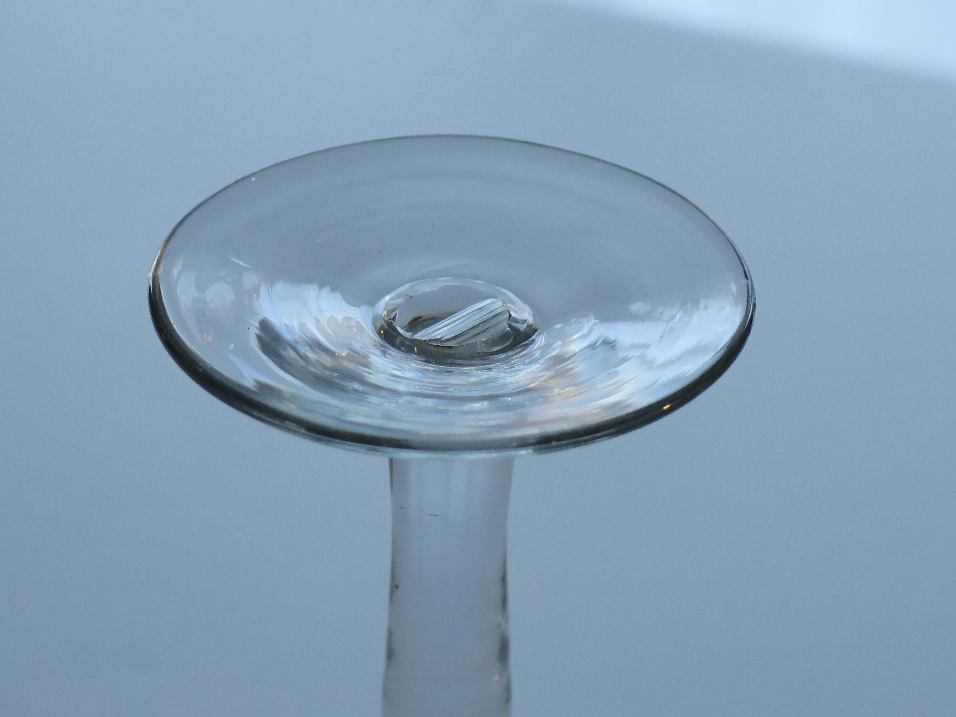 George II English Wine Drinking Glass Engraved Bell Bowl Hand Blown, Circa 1745 For Sale 8