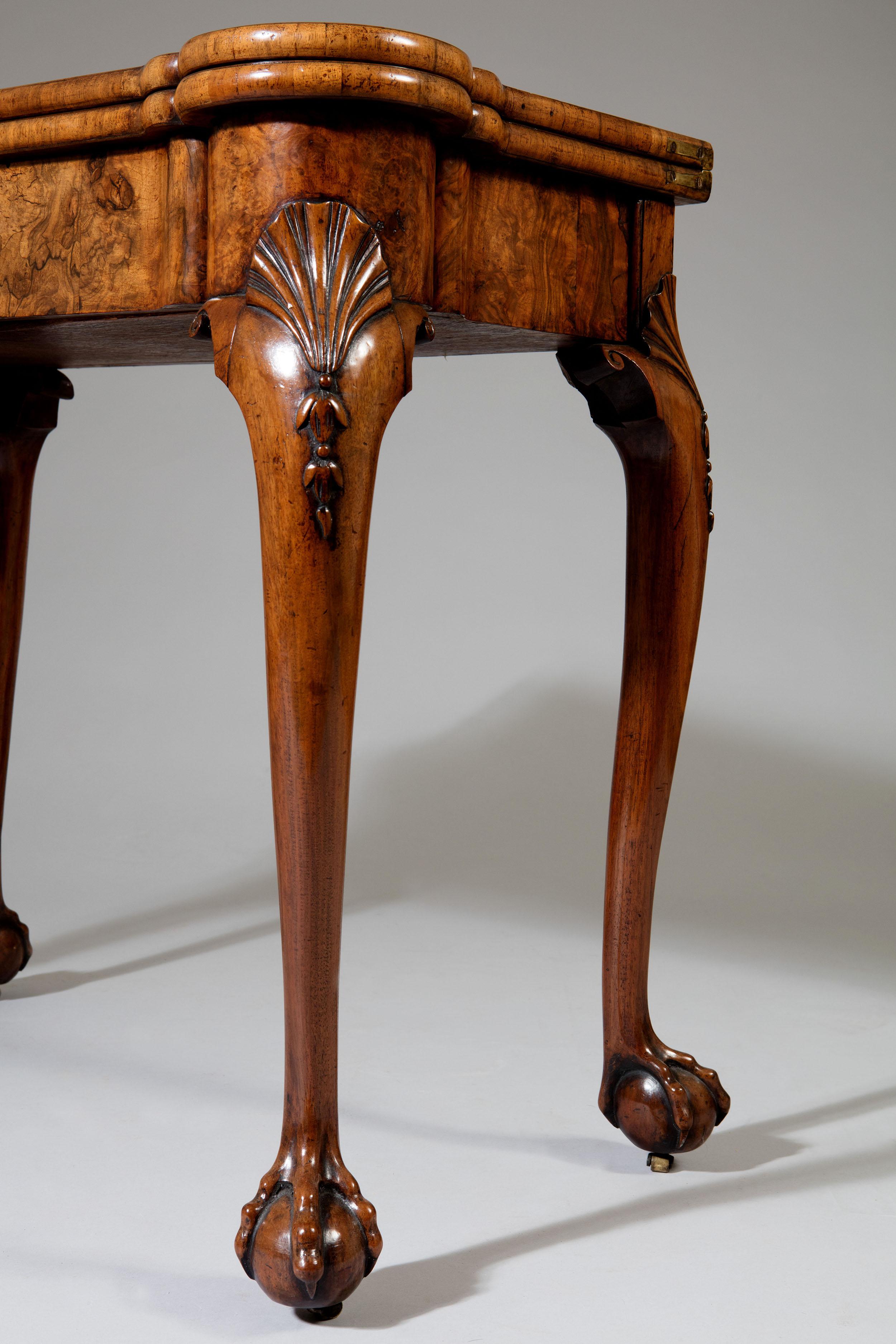 English George II Figured Walnut Card Table on Cabriole Legs in the Manner of Benjamin For Sale