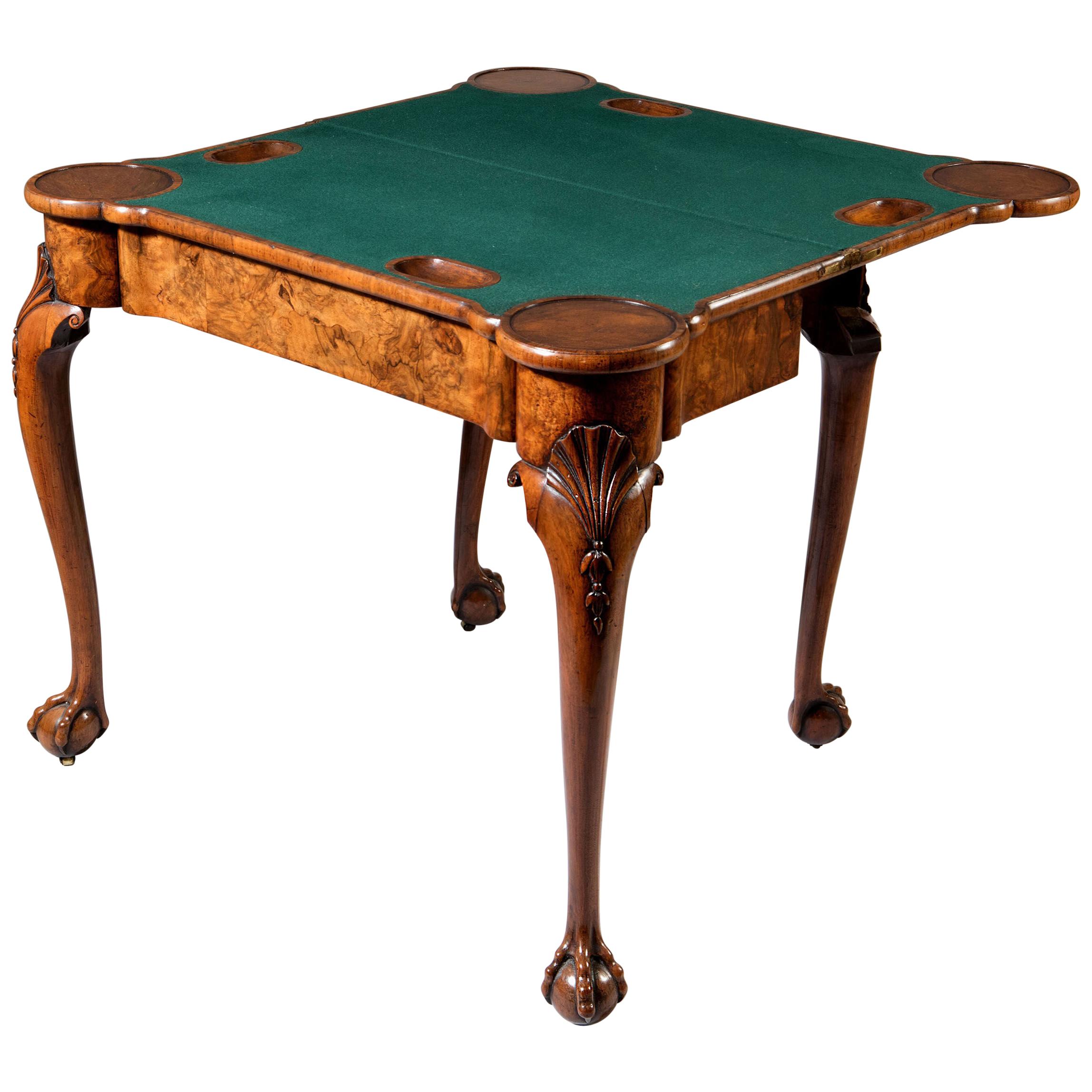 George II Figured Walnut Card Table on Cabriole Legs in the Manner of Benjamin For Sale