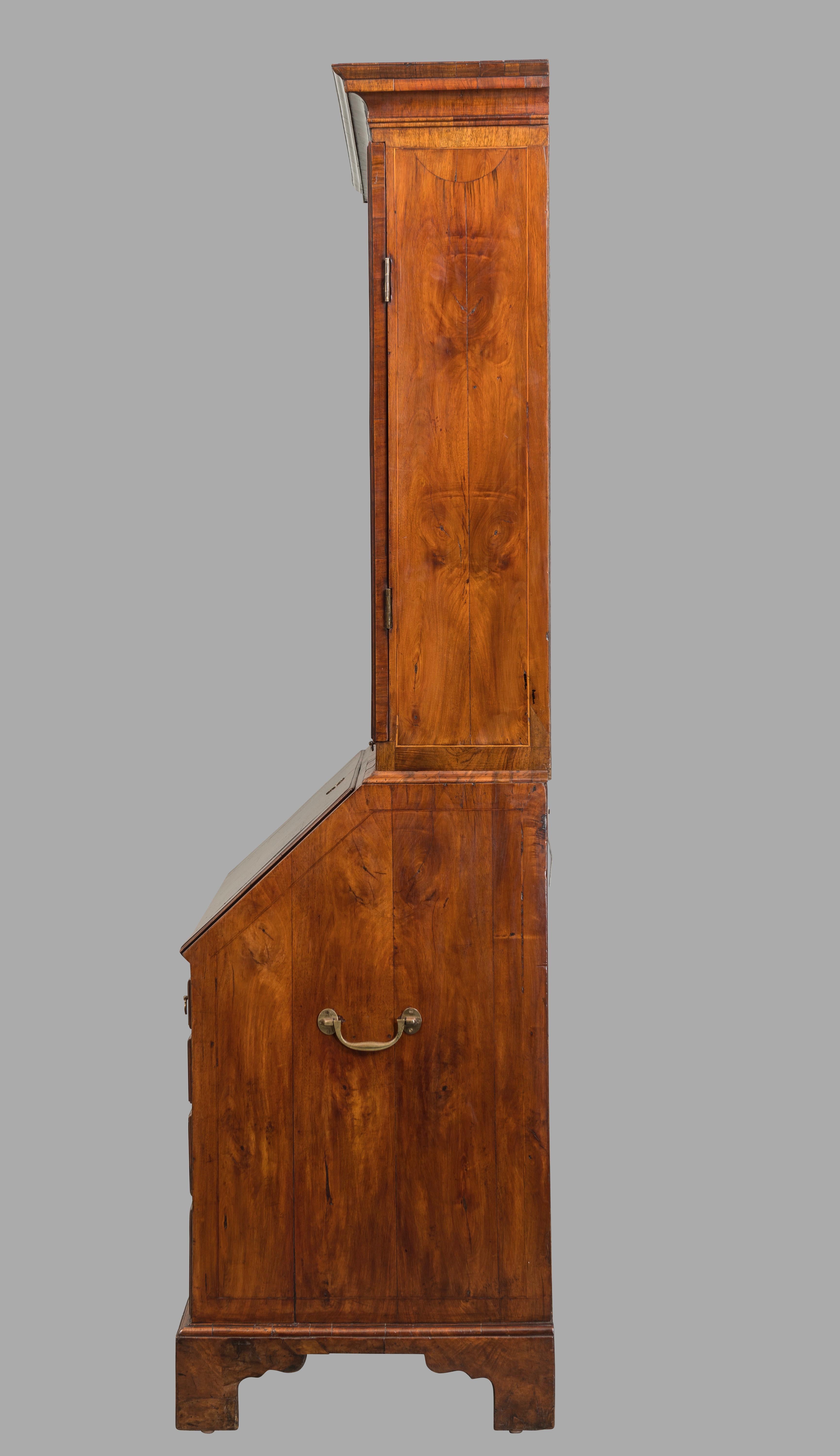 George II Figured Walnut Secretary Bookcase with Mirrored Doors 2