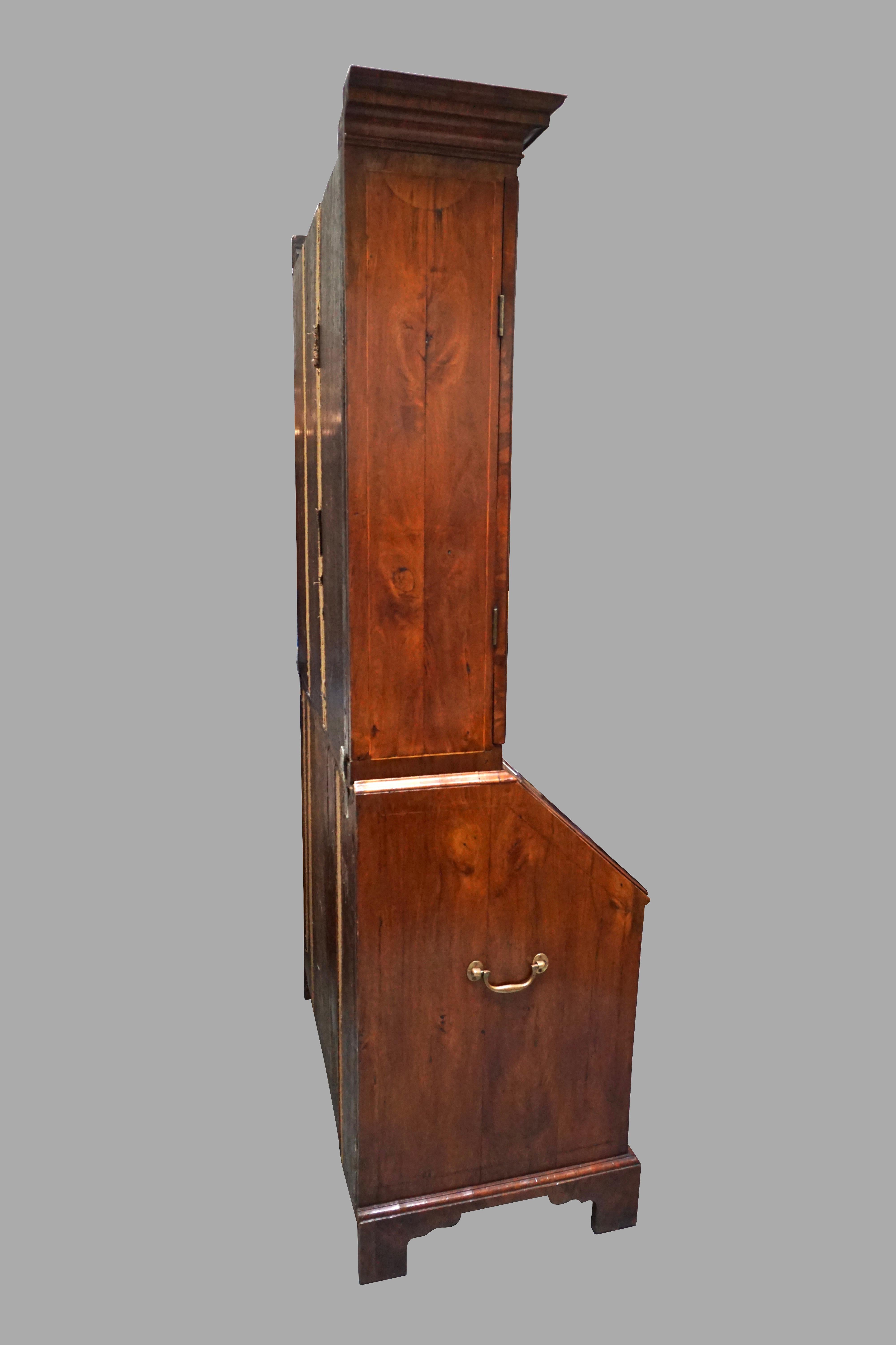 George II Figured Walnut Secretary Bookcase with Mirrored Doors 5