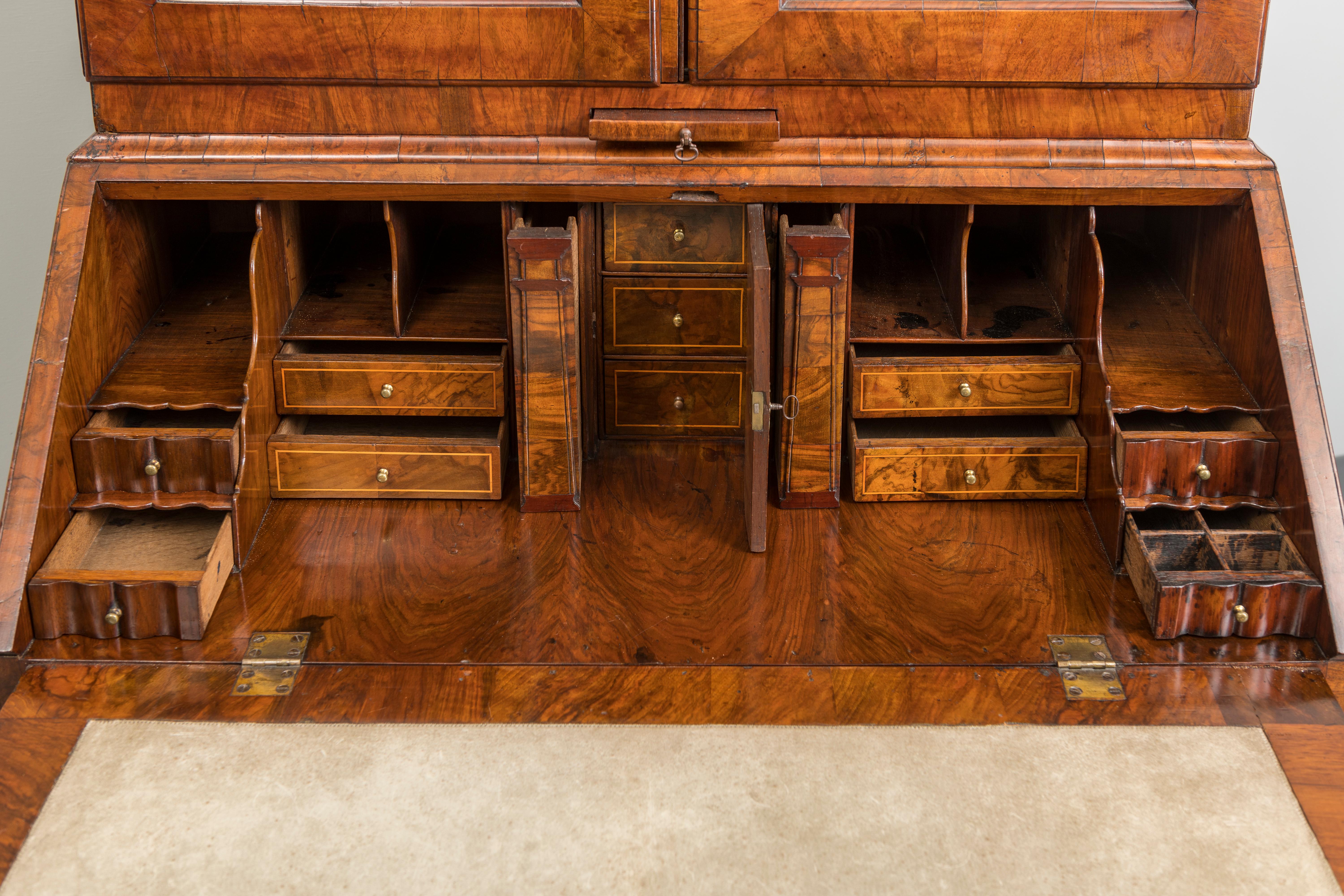 George II Figured Walnut Secretary Bookcase with Mirrored Doors 1
