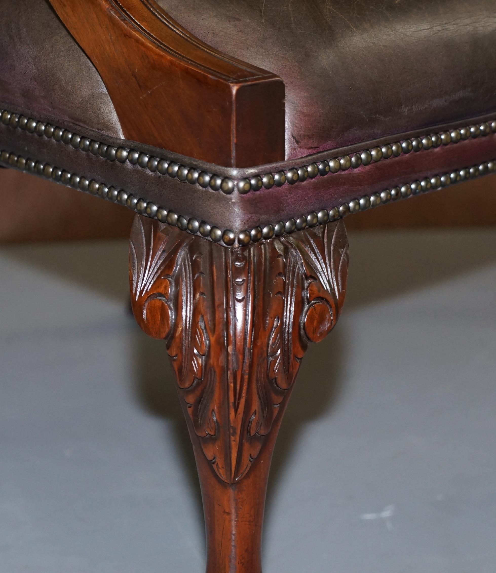 George II Gainsborough Carver Chesterfield Leather Armchair Claw and Ball Feet For Sale 4