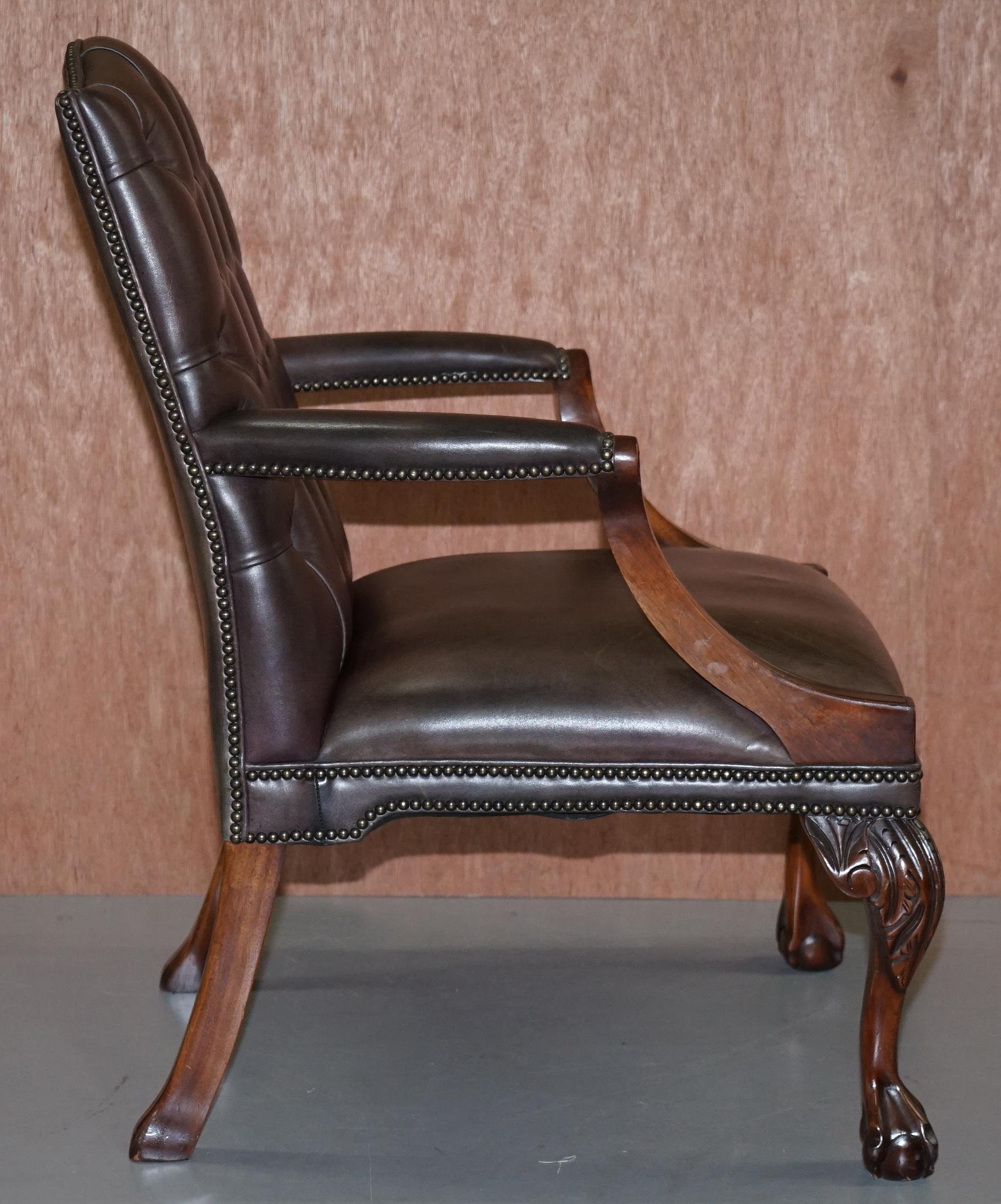 George II Gainsborough Carver Chesterfield Leather Armchair Claw and Ball Feet For Sale 6