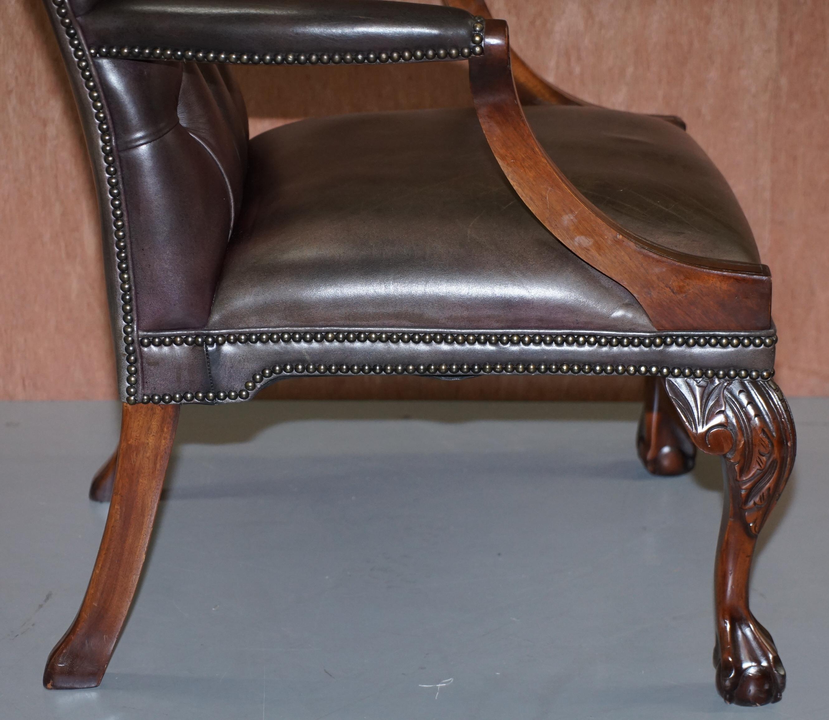 George II Gainsborough Carver Chesterfield Leather Armchair Claw and Ball Feet For Sale 7