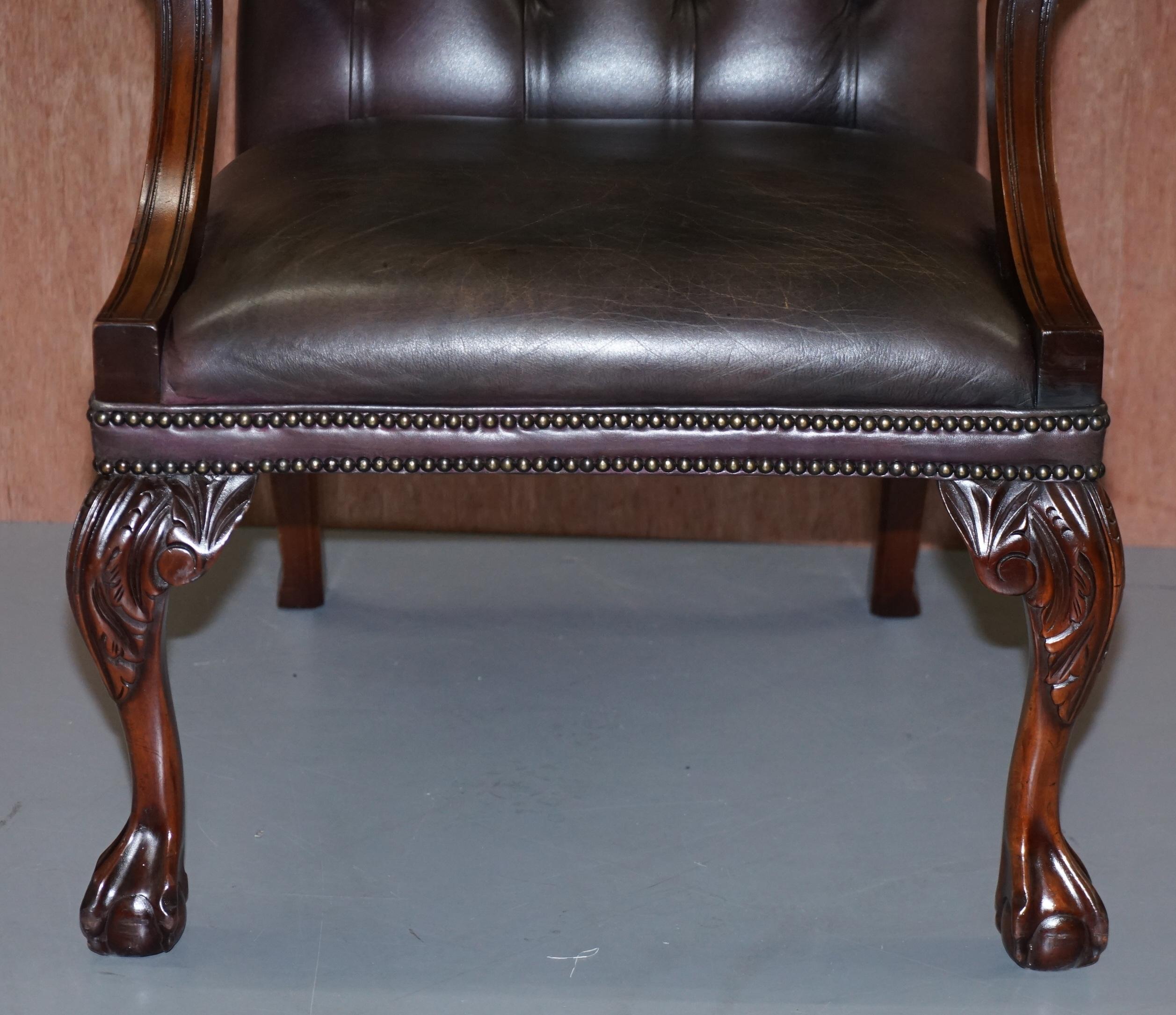 George II Gainsborough Carver Chesterfield Leather Armchair Claw and Ball Feet For Sale 2