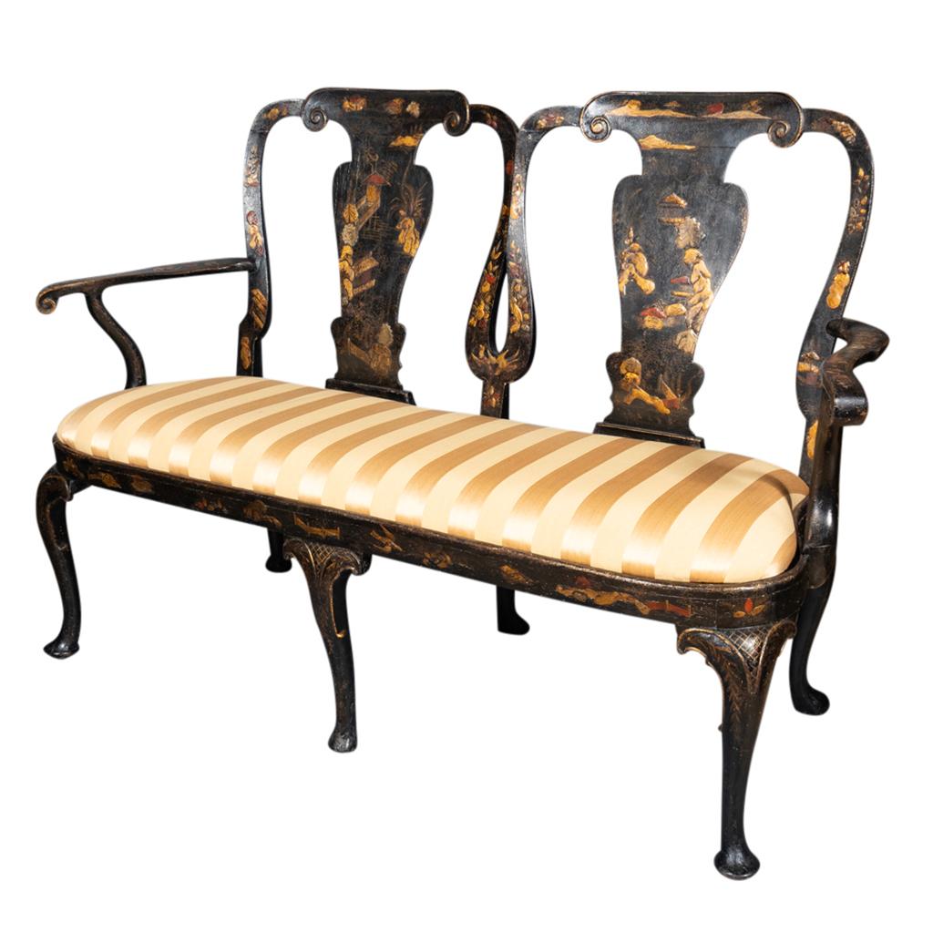 Settee George II dorée et polychrome en laque japonaise en vente 4