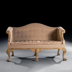 George II Giltwood Sofa on Lion Mask Hairy Paw Feet Possibly by Giles Grendey